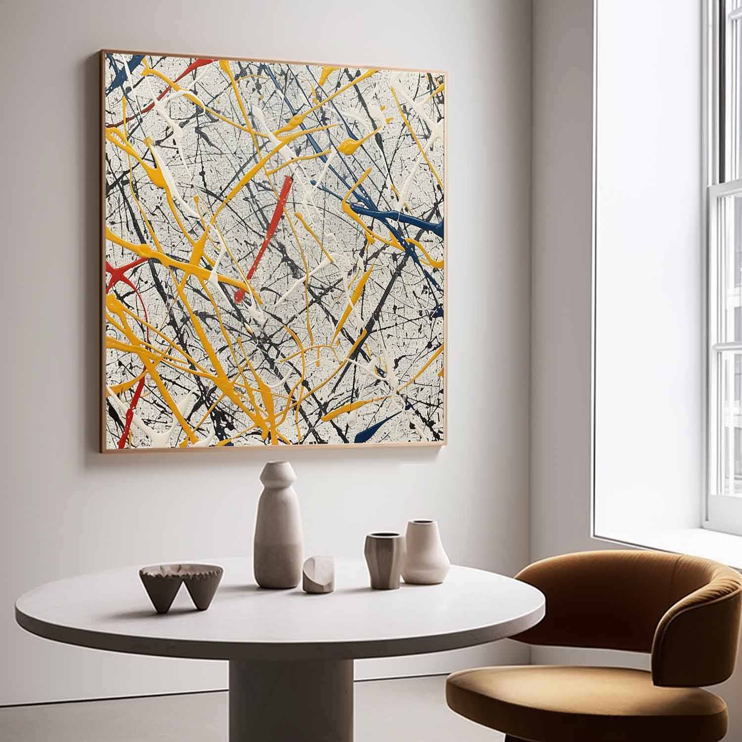 Wall Art Crisscrossing Colorful Drip Line Yellow