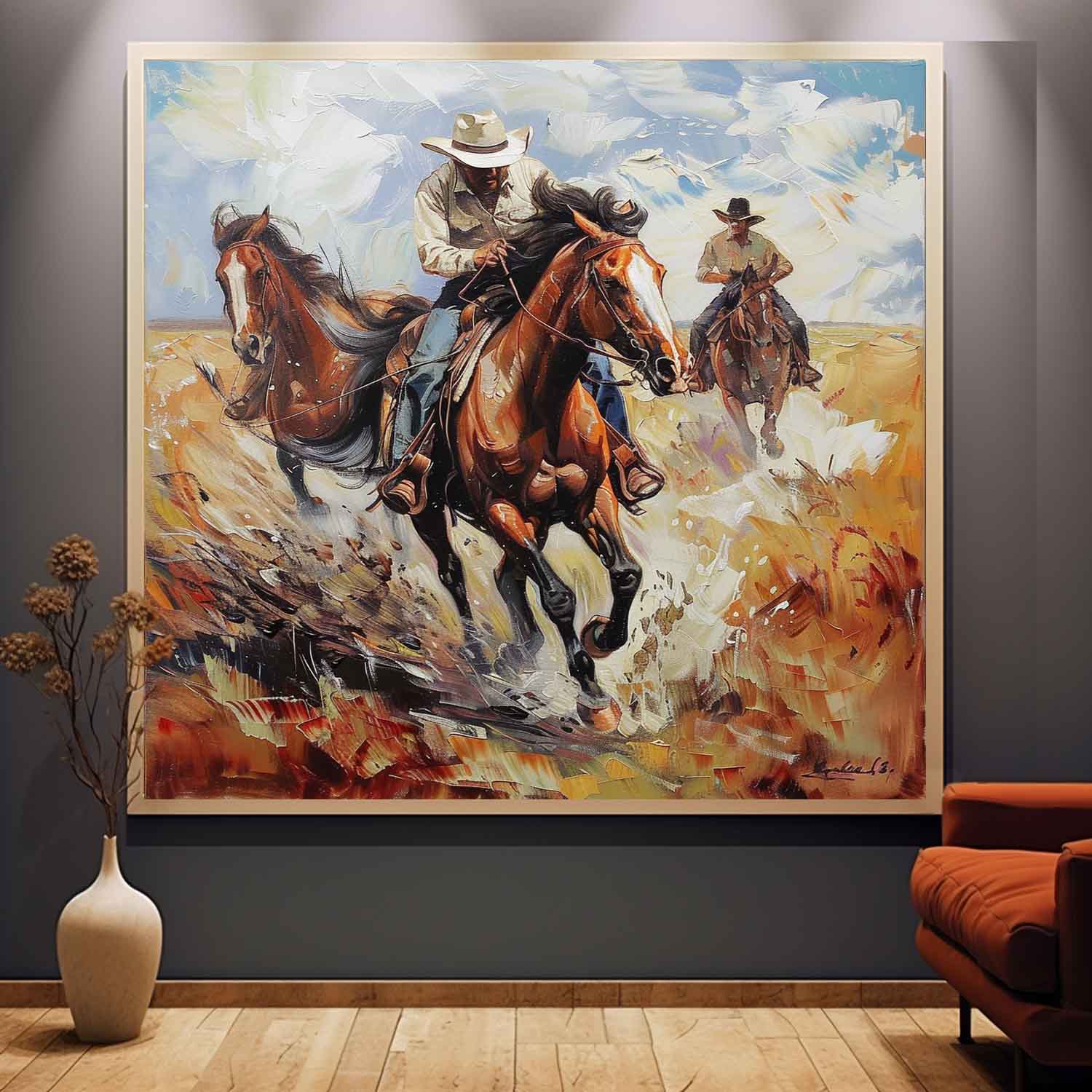 Wall Art Cowboy Horse Painting