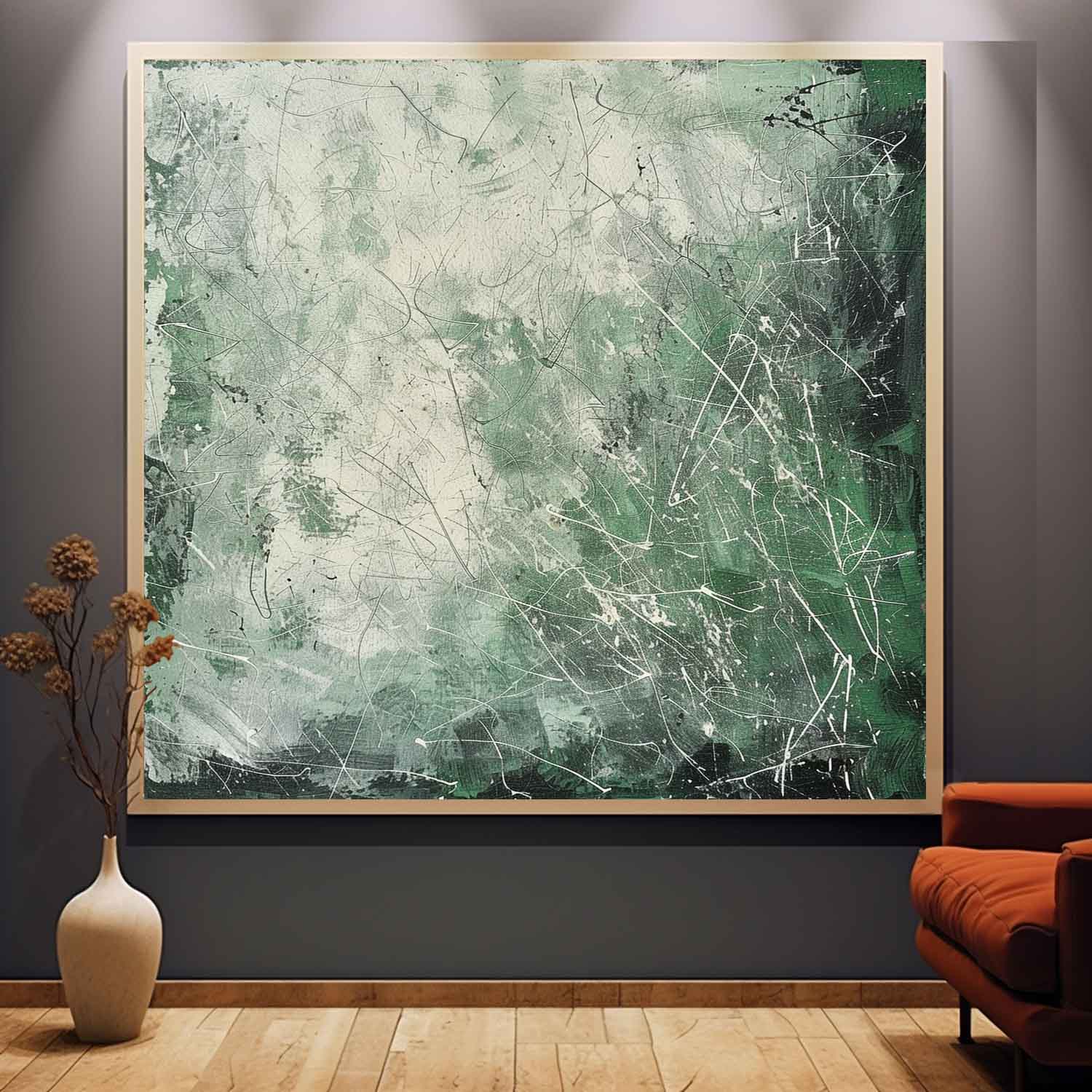 Wall Art Gradient Green White Scratch Line Subtle