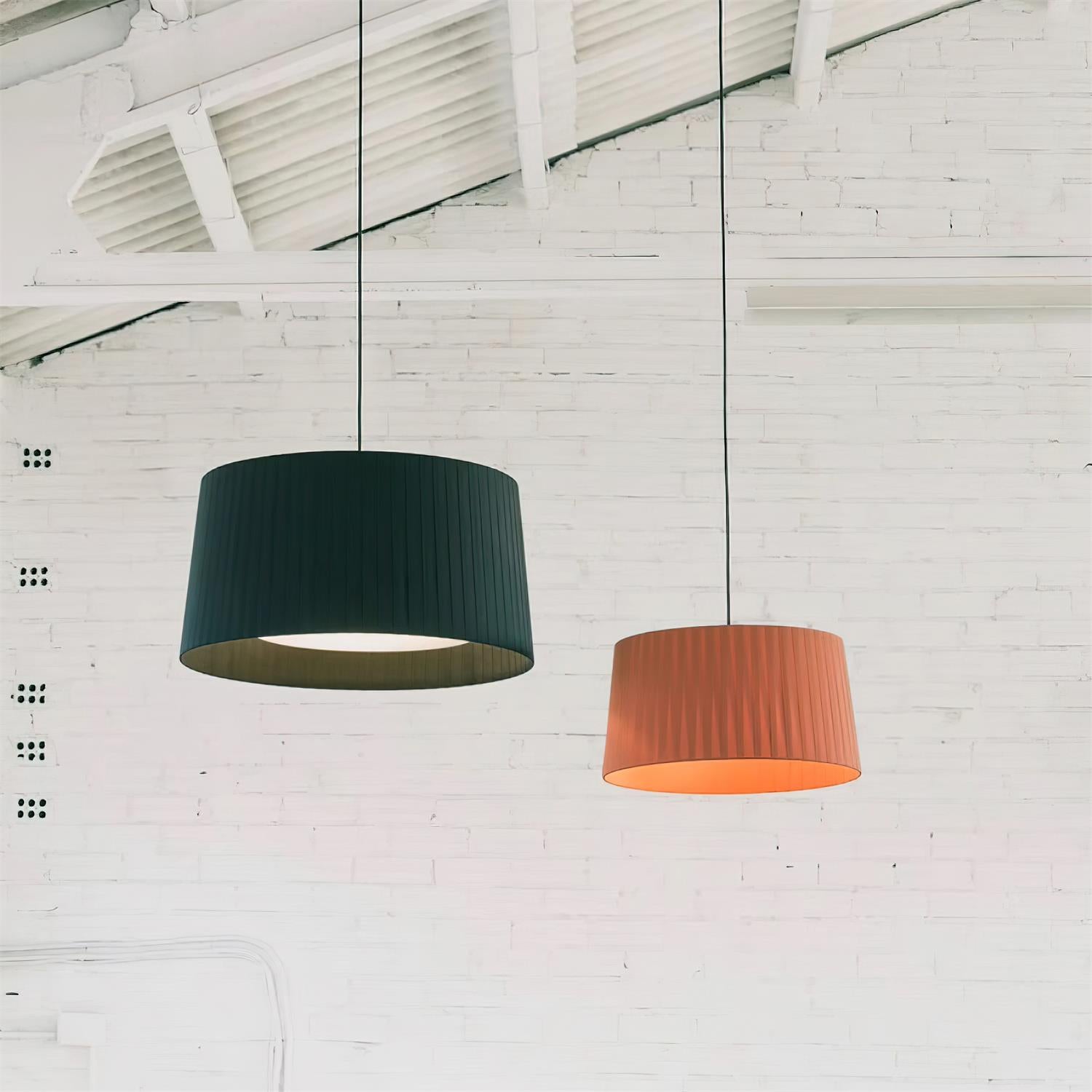 Pendant Light Pleated Fabric Drum - Neutralighting