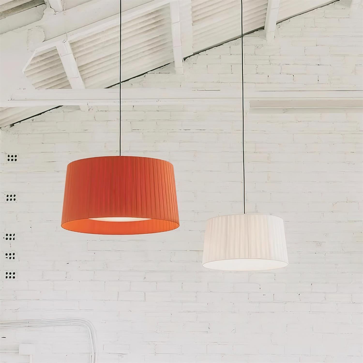 Pendant Light Pleated Fabric Drum - Neutralighting