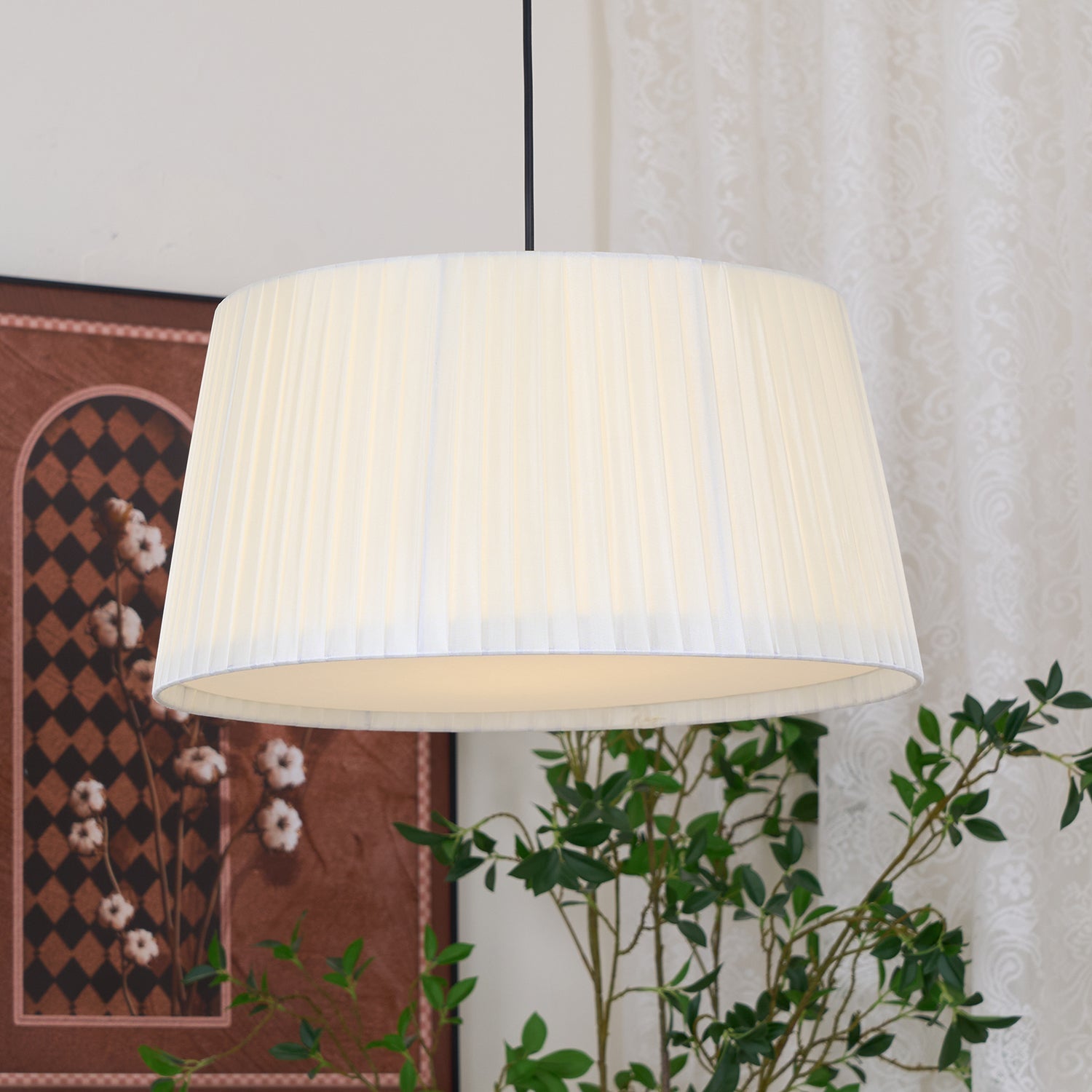 Pendant Light Pleated Fabric Drum - Neutralighting