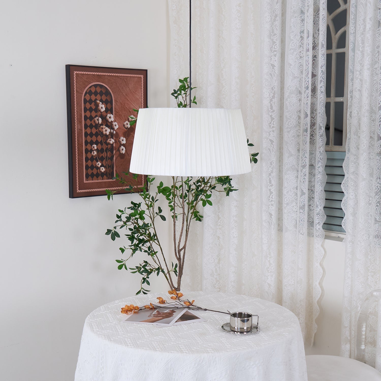 Pendant Light Pleated Fabric Drum - Neutralighting