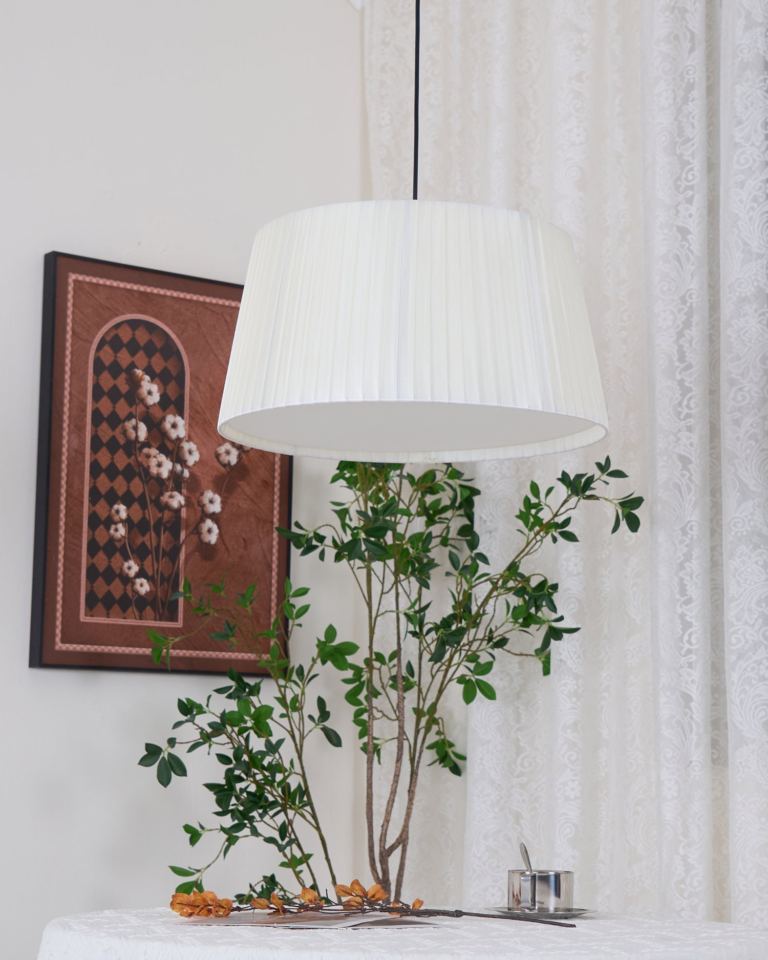Pendant Light Pleated Fabric Drum - Neutralighting