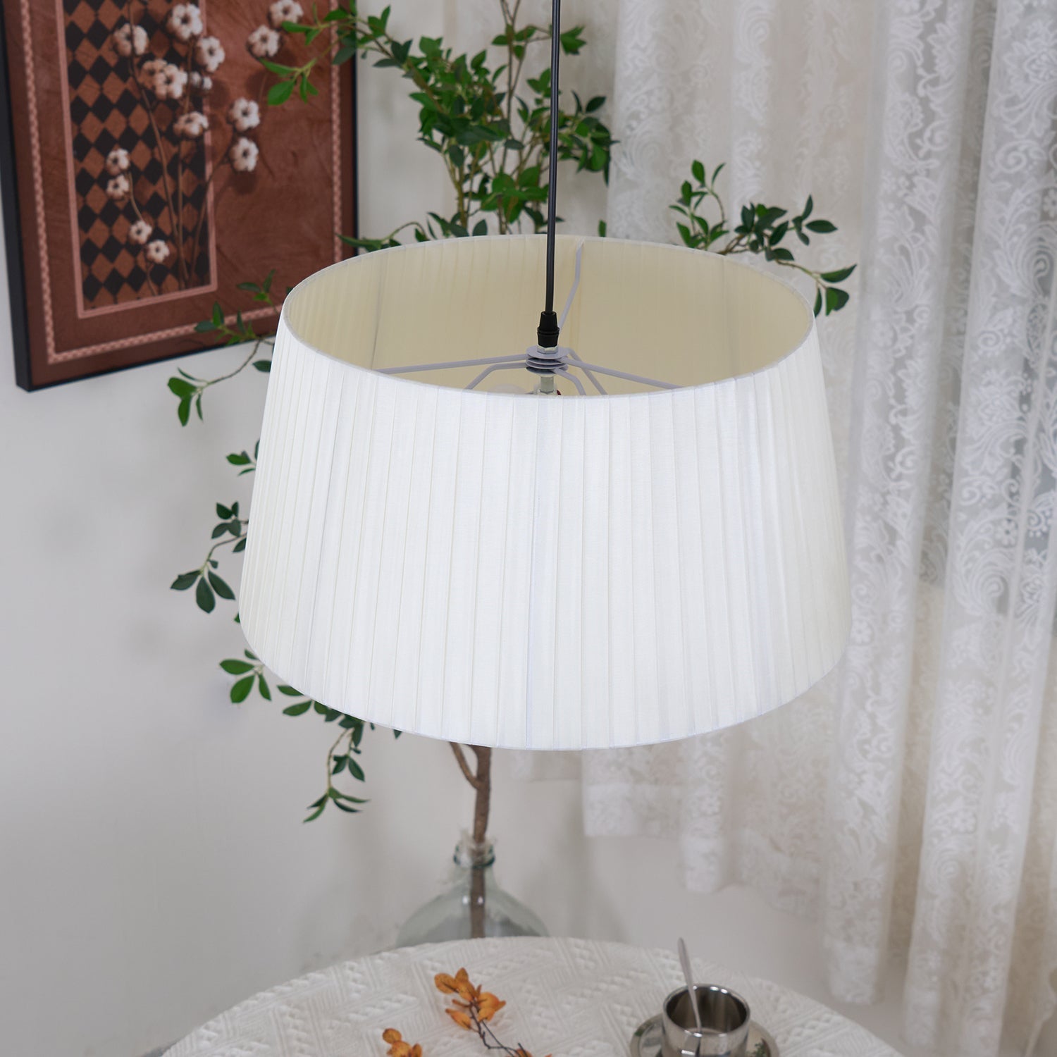 Pendant Light Pleated Fabric Drum - Neutralighting