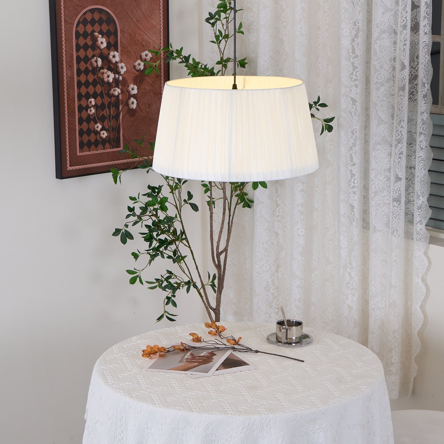 Pendant Light Pleated Fabric Drum - Neutralighting