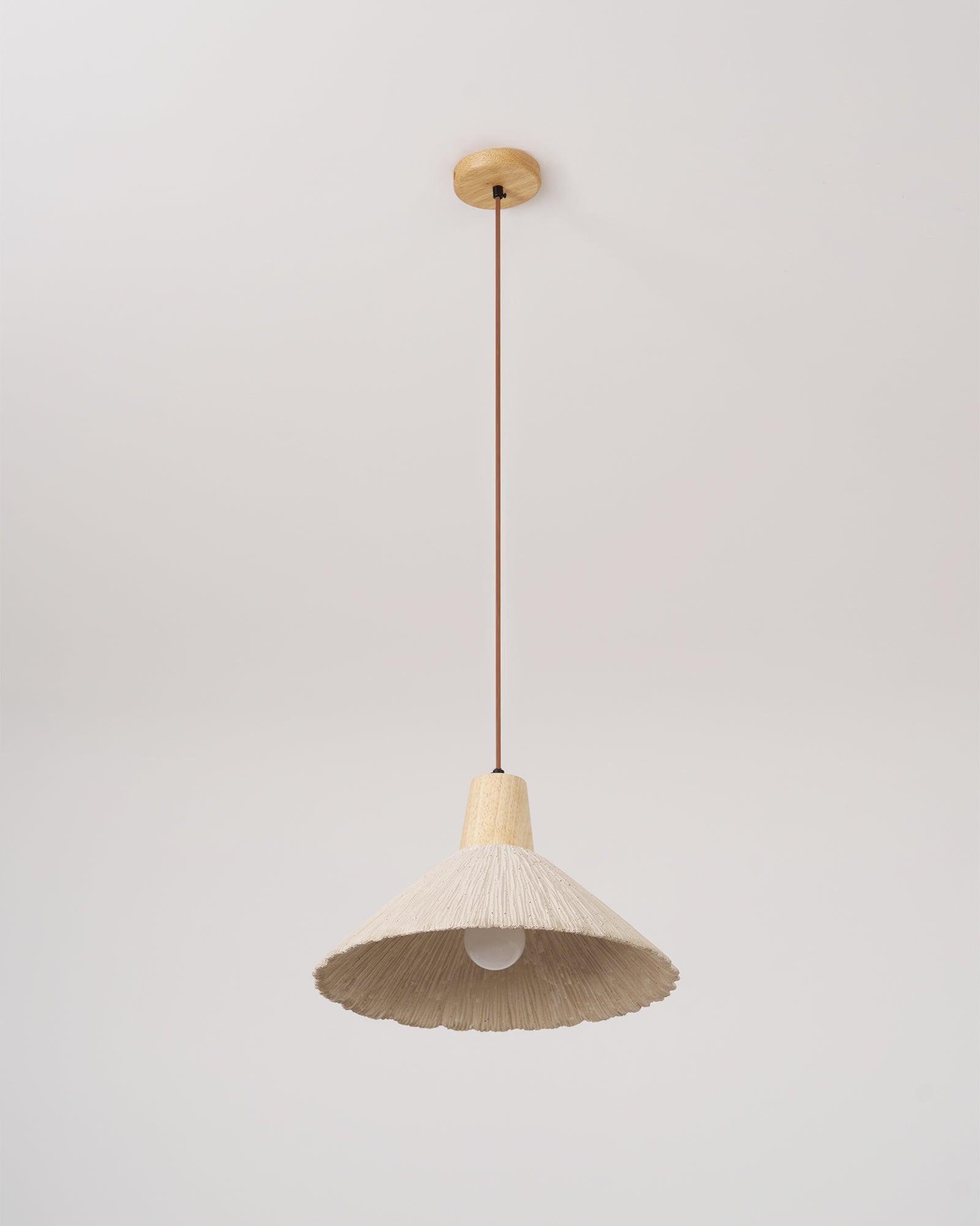 Pendant Lamp Wood Top Textured Cement Shade Grey Natural Japandi - Neutralighting