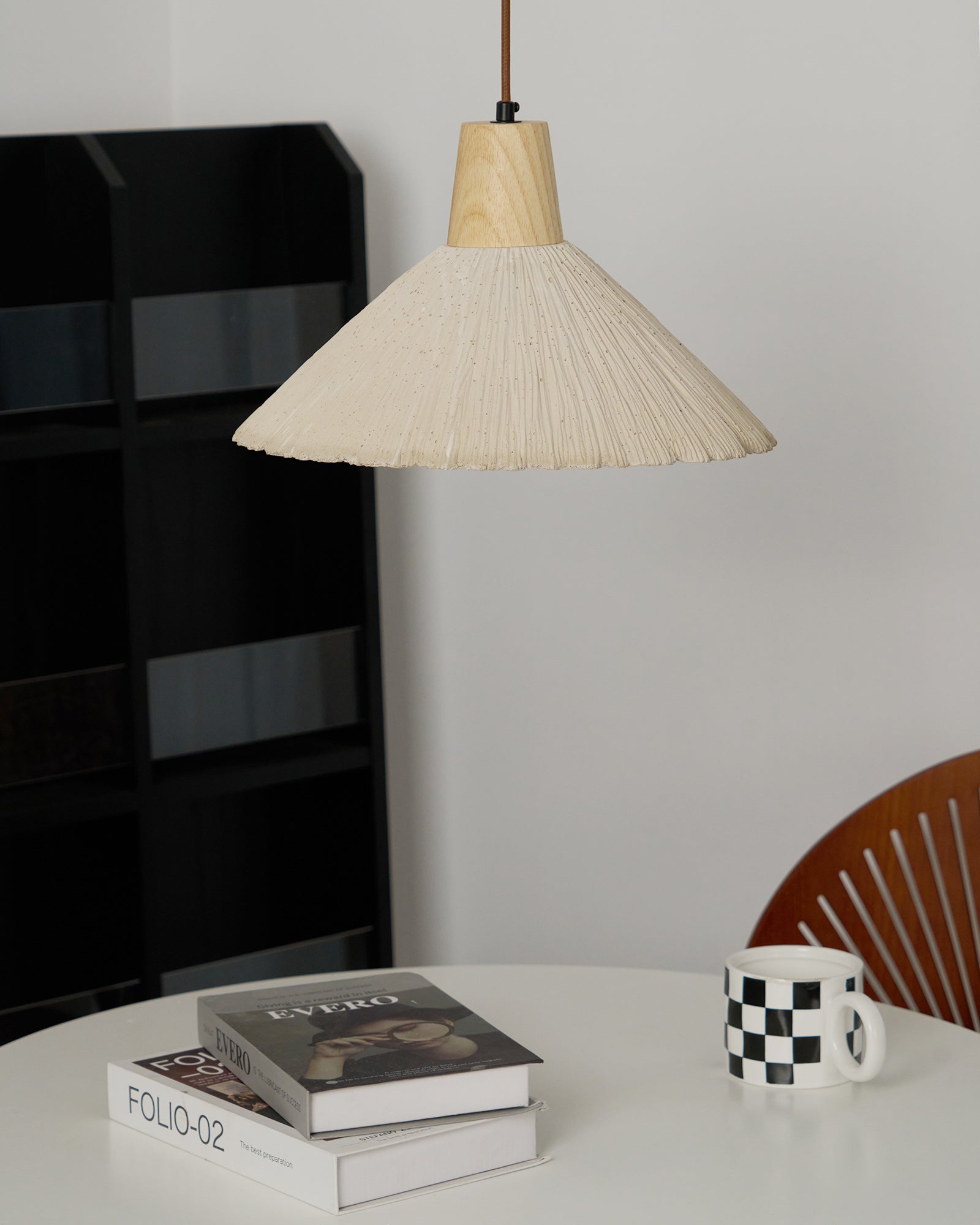 Pendant Lamp Wood Top Textured Cement Shade Grey Natural Japandi - Neutralighting