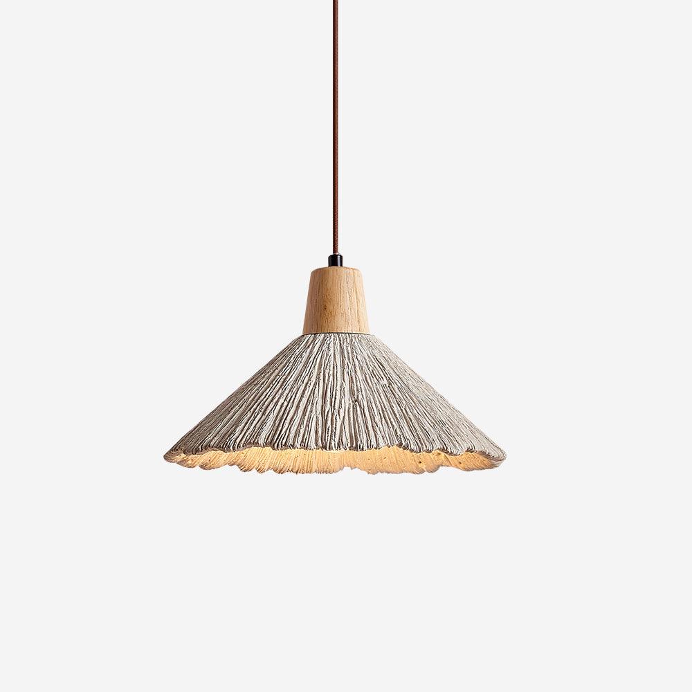Pendant Lamp Wood Top Textured Cement Shade Grey Natural Japandi - Neutralighting