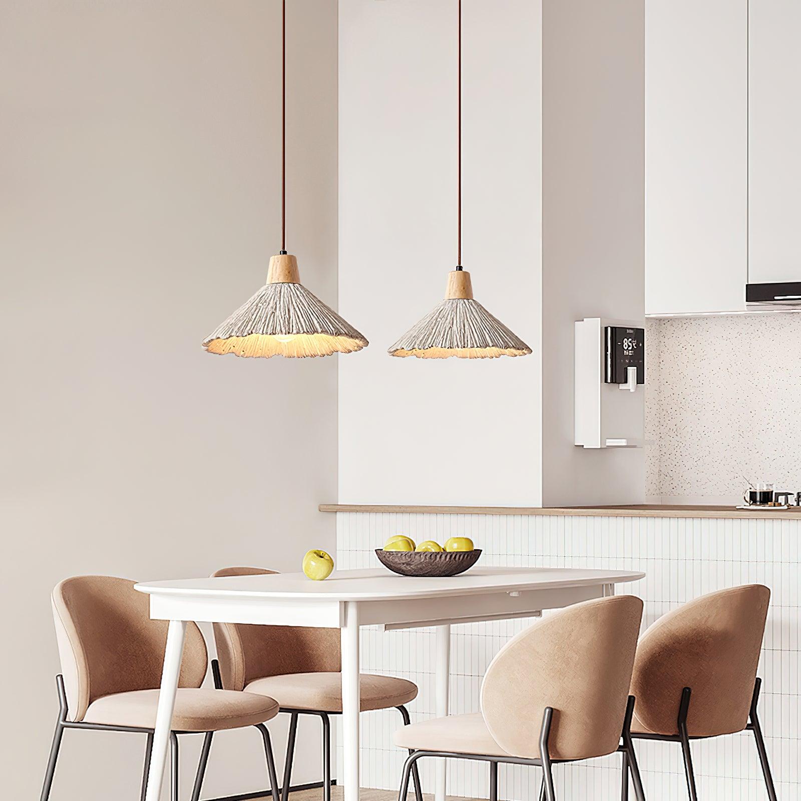 Pendant Lamp Wood Top Textured Cement Shade Grey Natural Japandi - Neutralighting