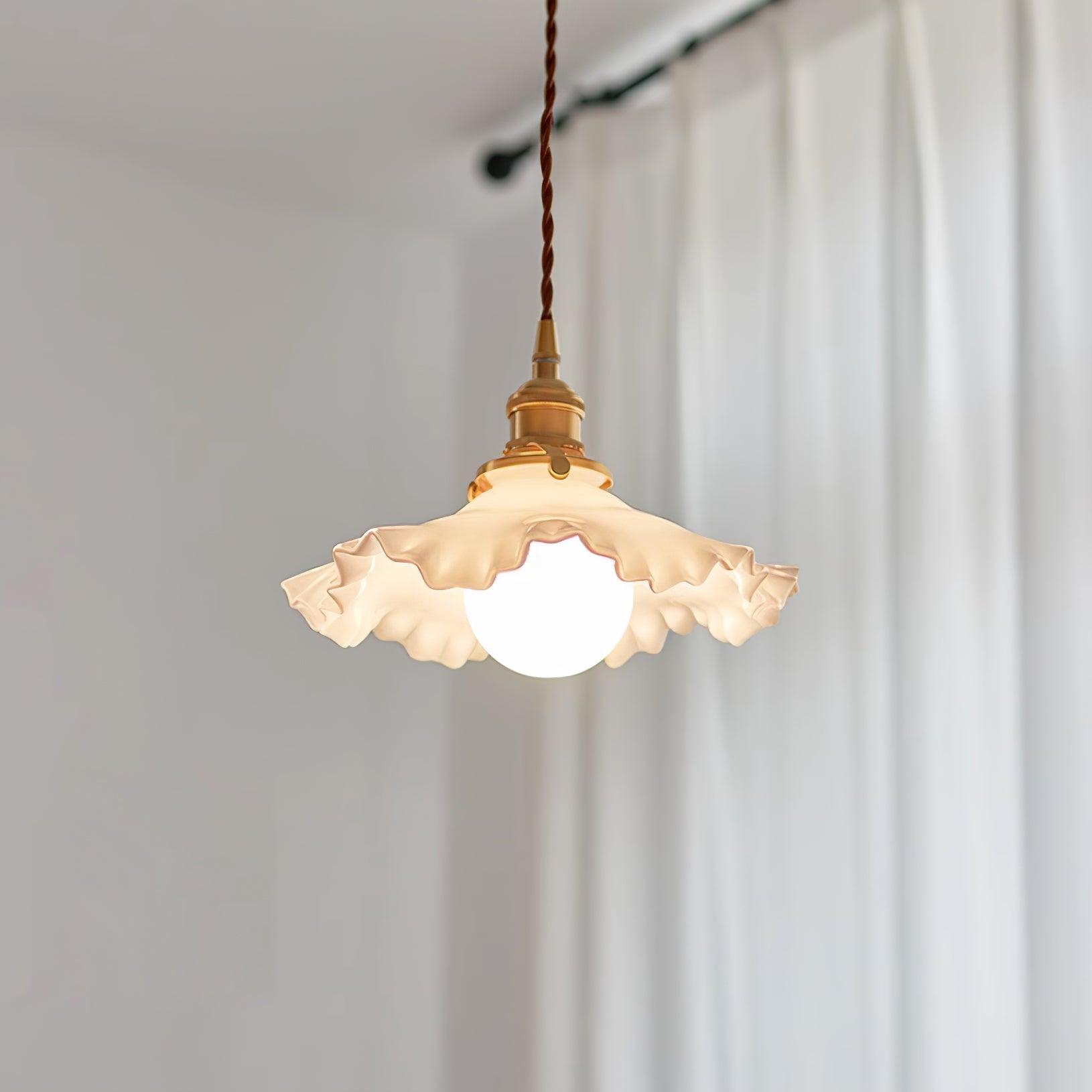 Pendant Lamp Glass Ruffle Shade Brass Warm Glow - Neutralighting