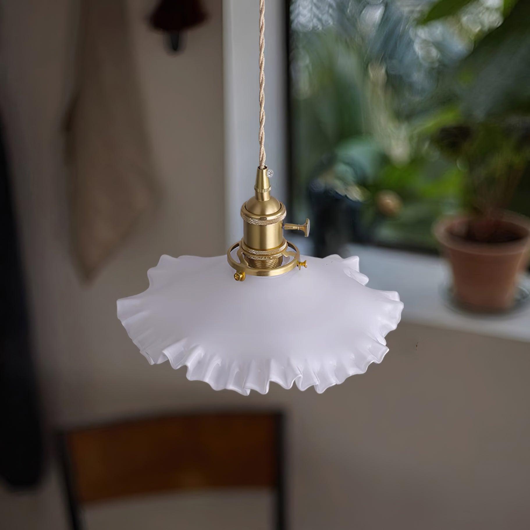 Pendant Lamp Glass Ruffle Shade Brass Warm Glow - Neutralighting