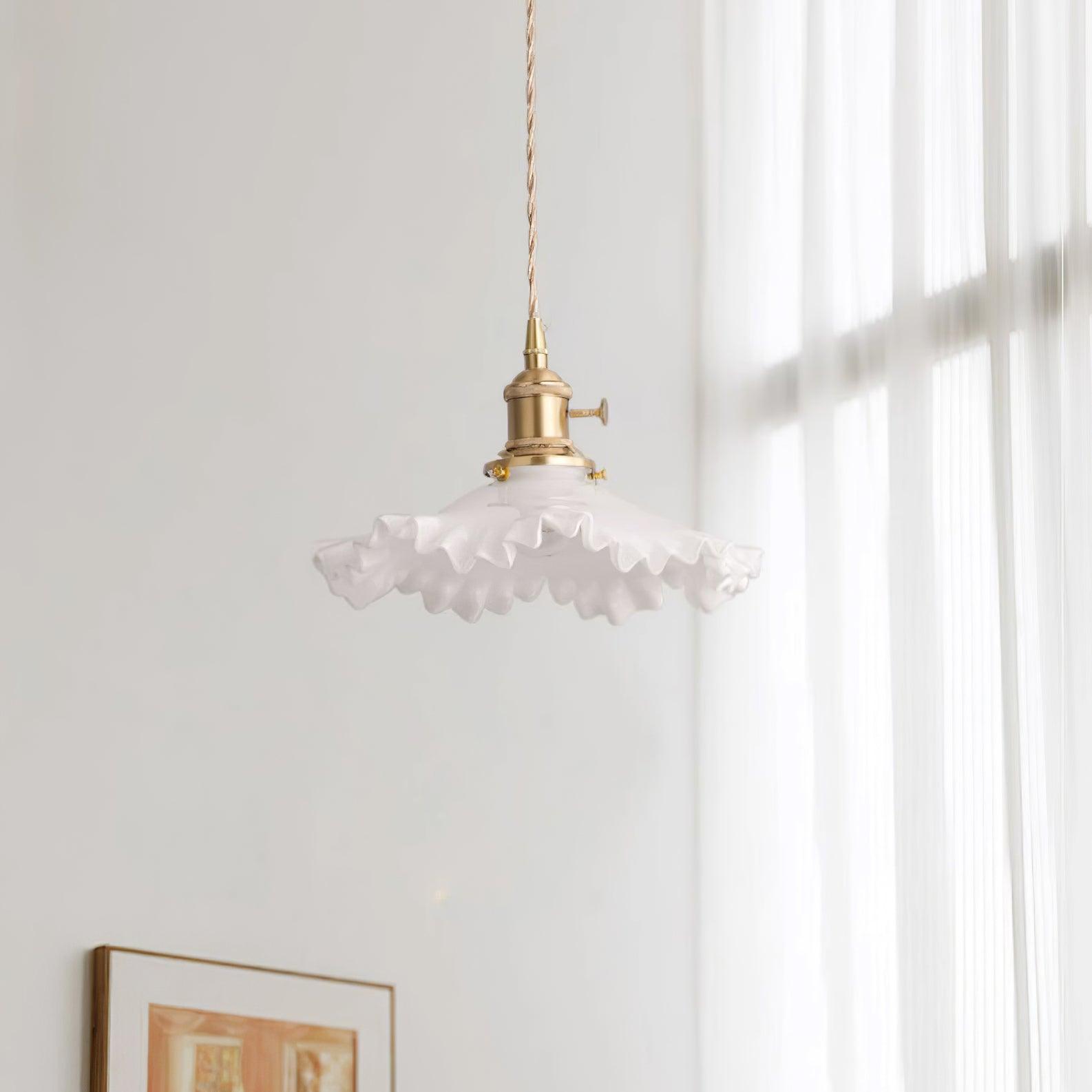 Pendant Lamp Glass Ruffle Shade Brass Warm Glow - Neutralighting