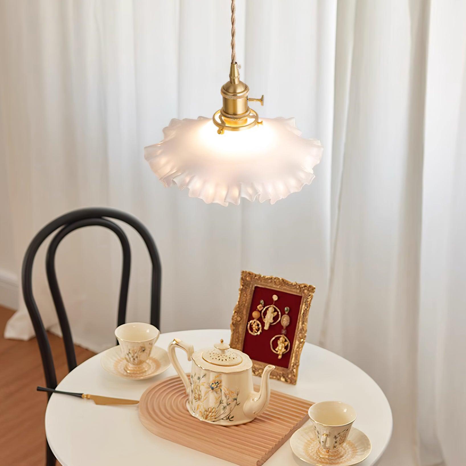 Pendant Lamp Glass Ruffle Shade Brass Warm Glow - Neutralighting