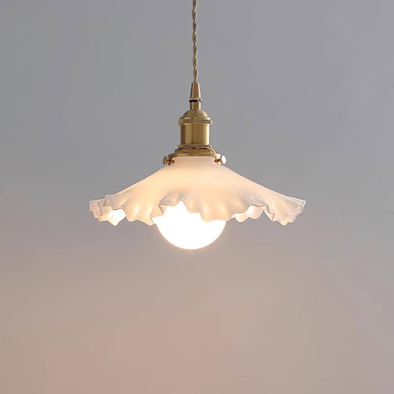 Pendant Lamp Glass Ruffle Shade Brass Warm Glow - Neutralighting