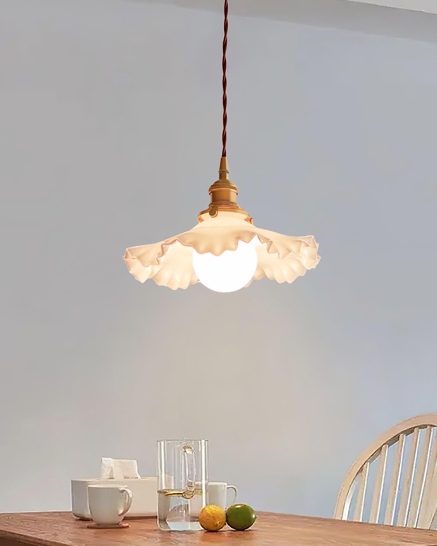 Pendant Lamp Glass Ruffle Shade Brass Warm Glow - Neutralighting