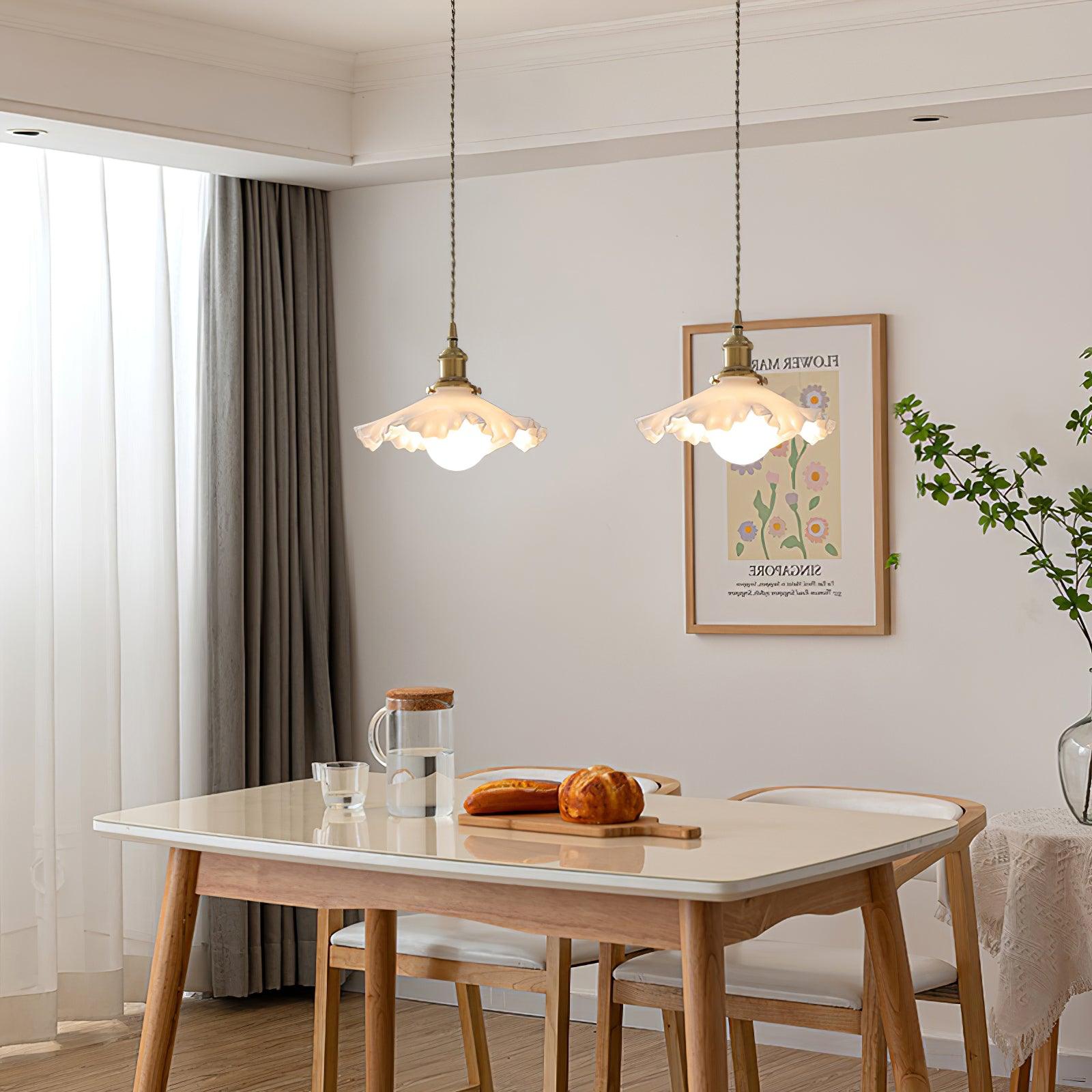 Pendant Lamp Glass Ruffle Shade Brass Warm Glow - Neutralighting