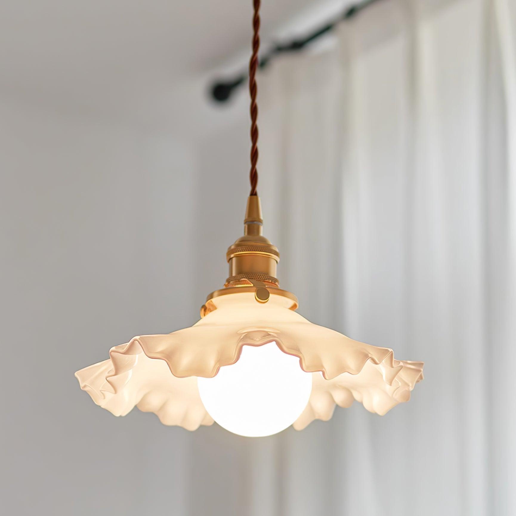 Pendant Lamp Glass Ruffle Shade Brass Warm Glow - Neutralighting