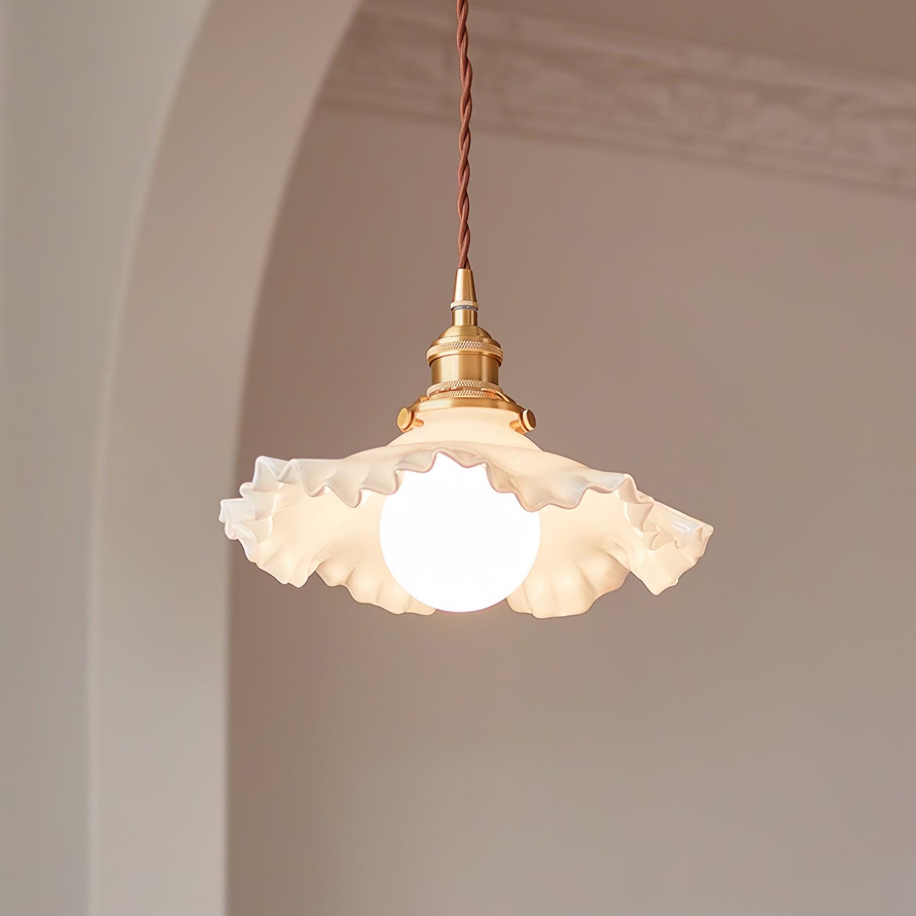 Pendant Lamp Glass Ruffle Shade Brass Warm Glow - Neutralighting