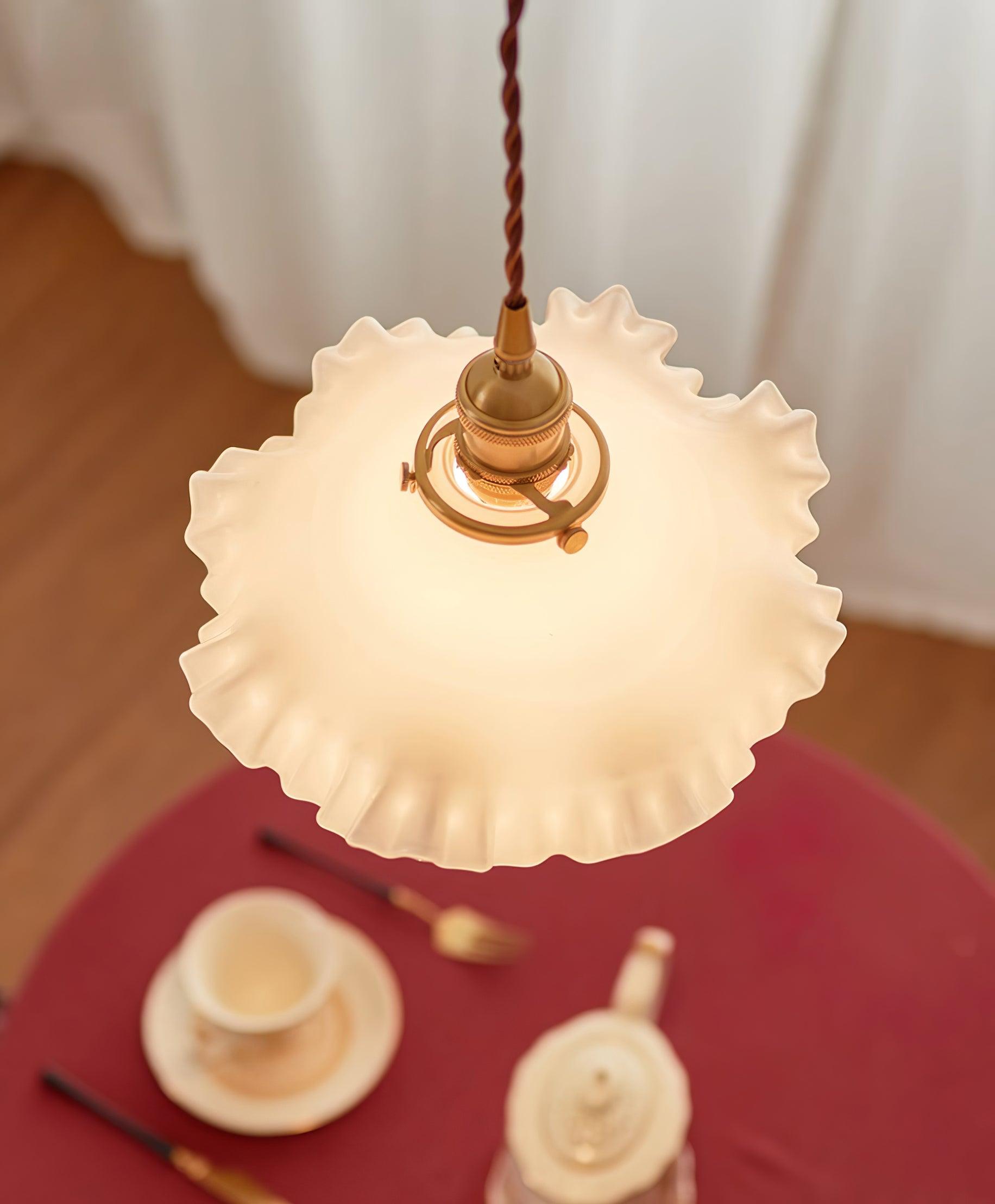 Pendant Lamp Glass Ruffle Shade Brass Warm Glow - Neutralighting
