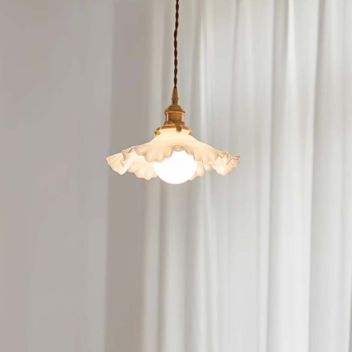 Pendant Lamp Glass Ruffle Shade Brass Warm Glow - Neutralighting