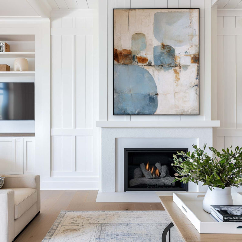 Minimalist Geometric Painting Neutral Blue Beige