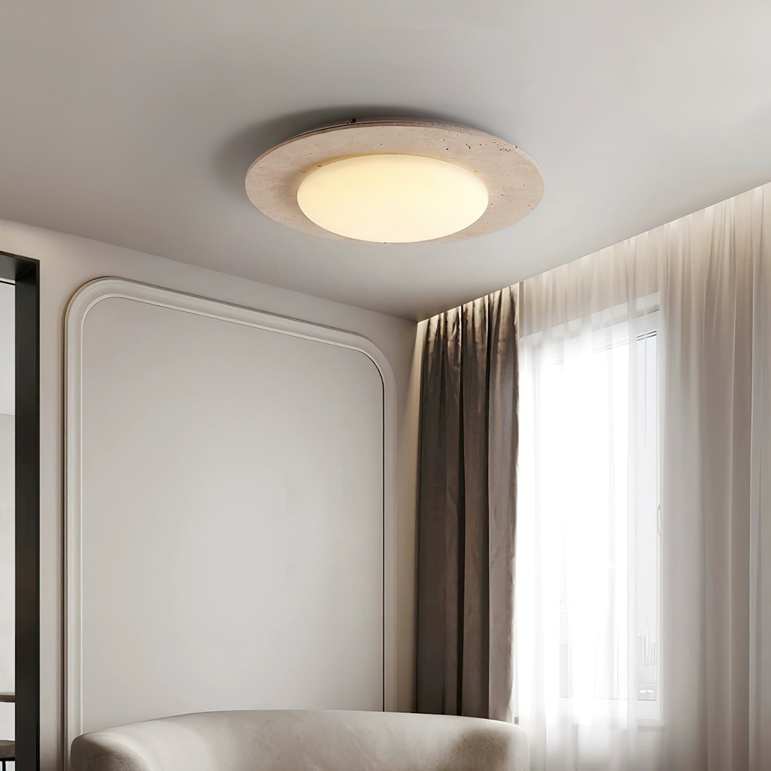 Arsoror Flush-Mount Travertine Ceiling Light - Neutralighting