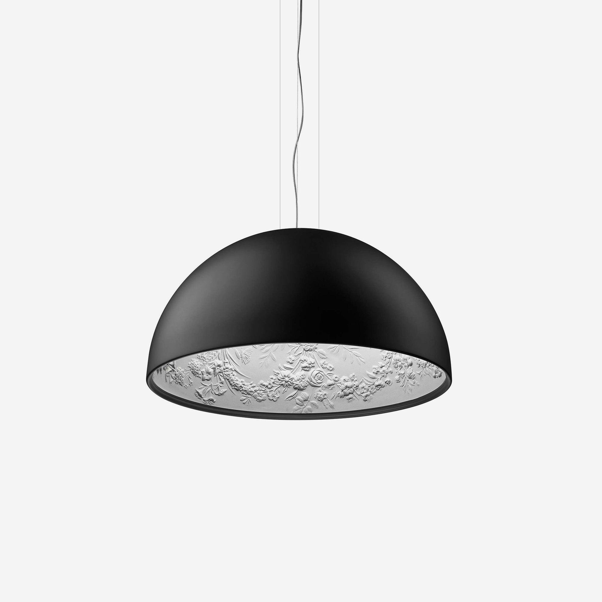 Pendant Lamp Black Dome with Embossed Plaster Interior Elegant - Neutralighting