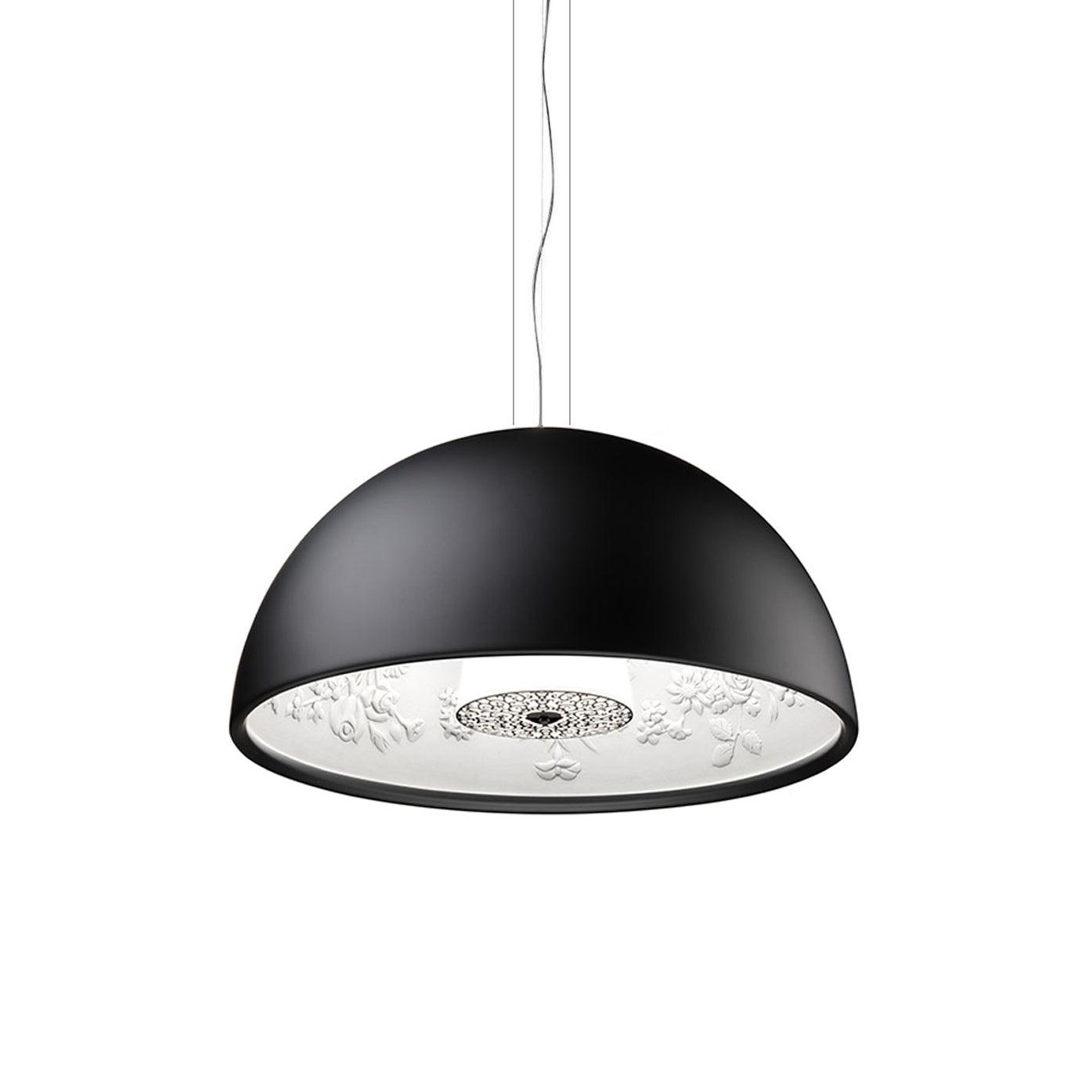 Pendant Lamp Black Dome with Embossed Plaster Interior Elegant - Neutralighting