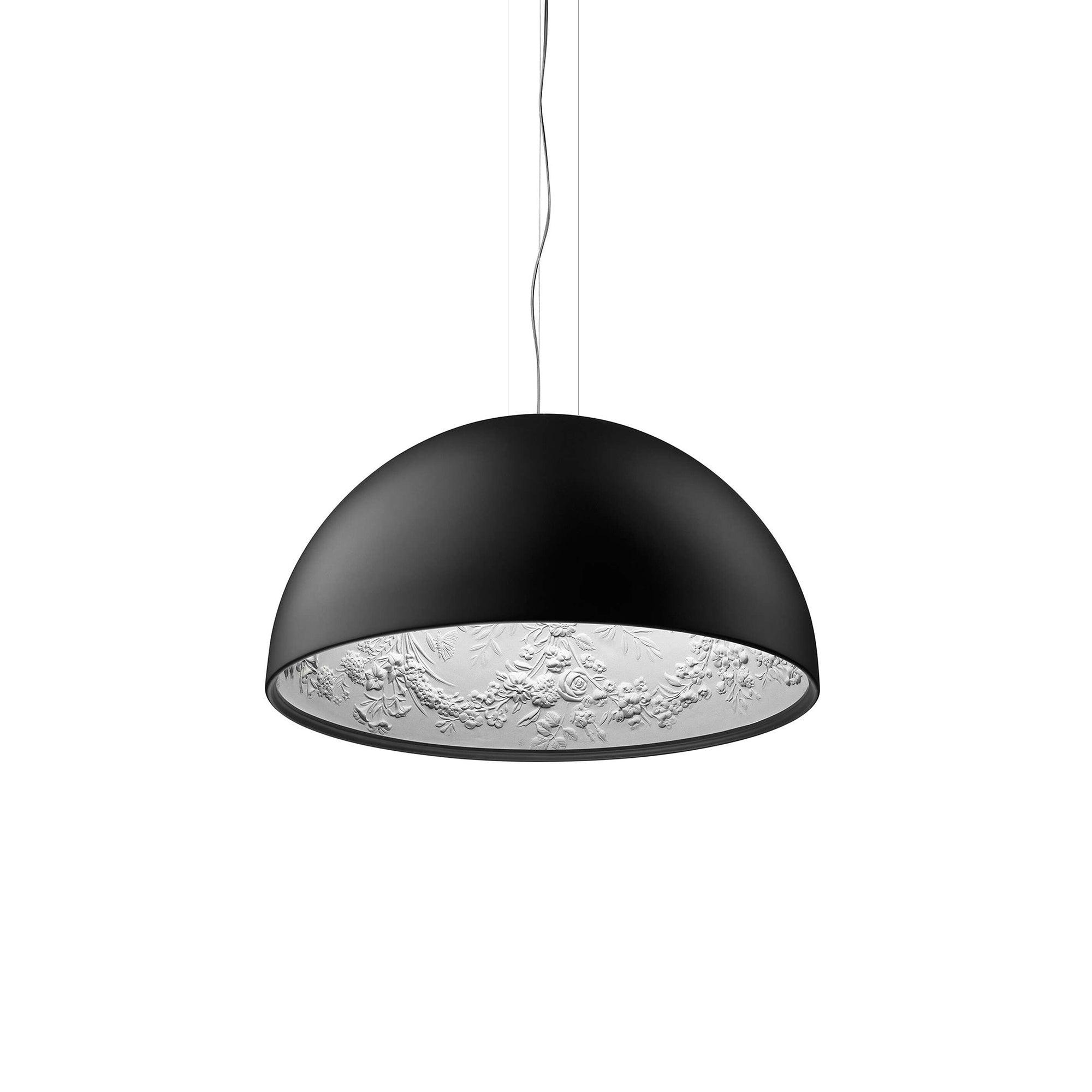 Pendant Lamp Black Dome with Embossed Plaster Interior Elegant - Neutralighting