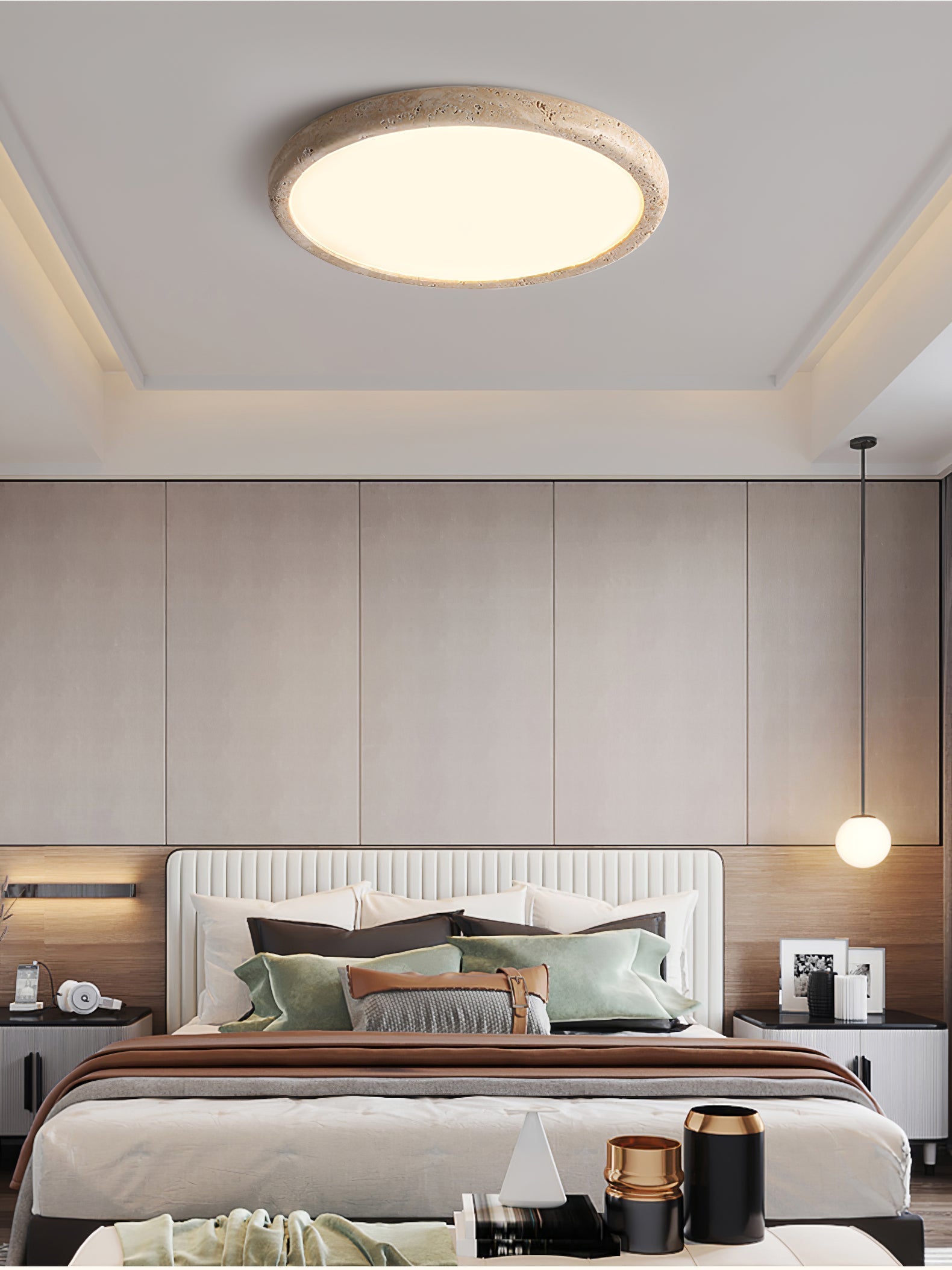 Aurrina Ring Frame Travertine Ceiling Light - Neutralighting