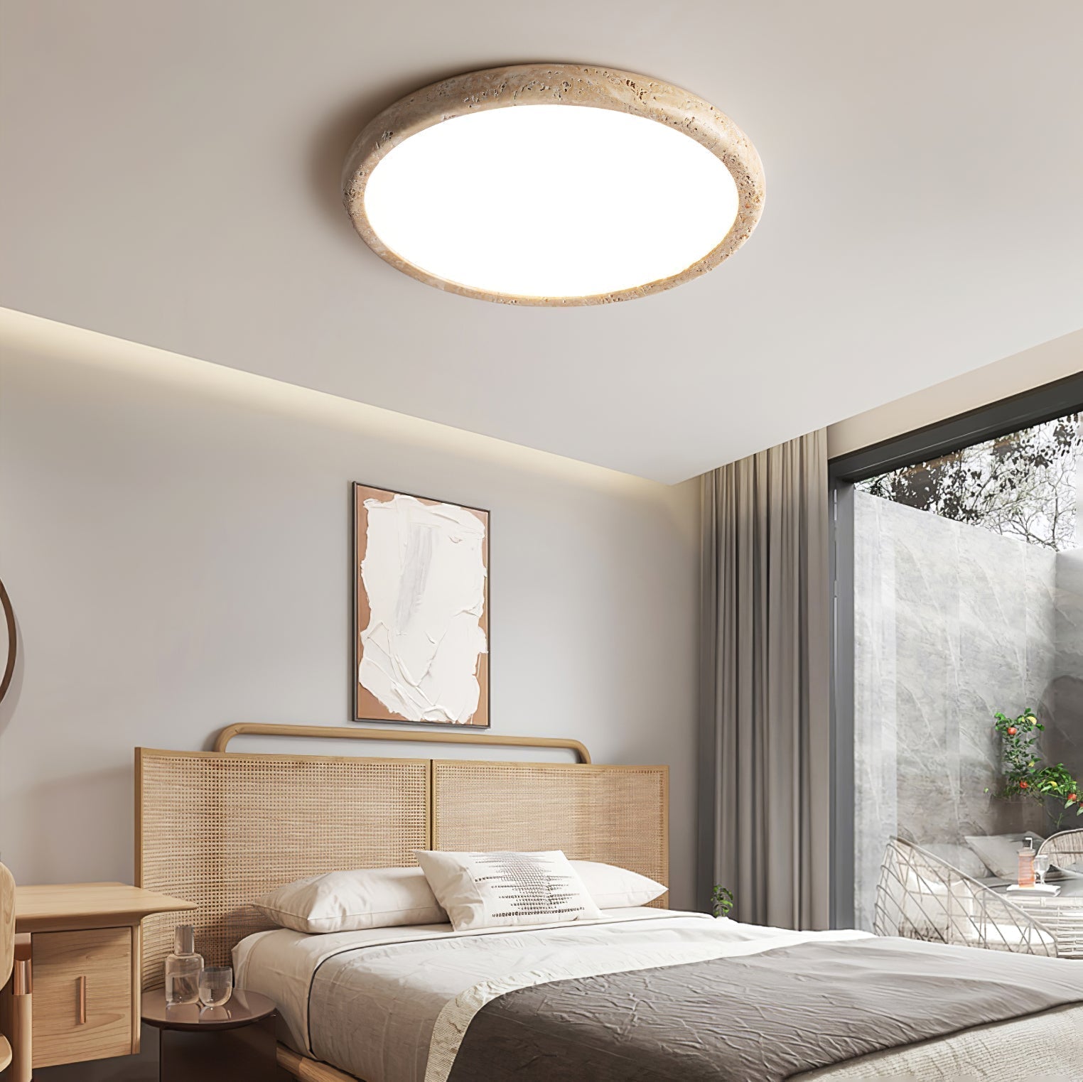 Aurrina Ring Frame Travertine Ceiling Light - Neutralighting