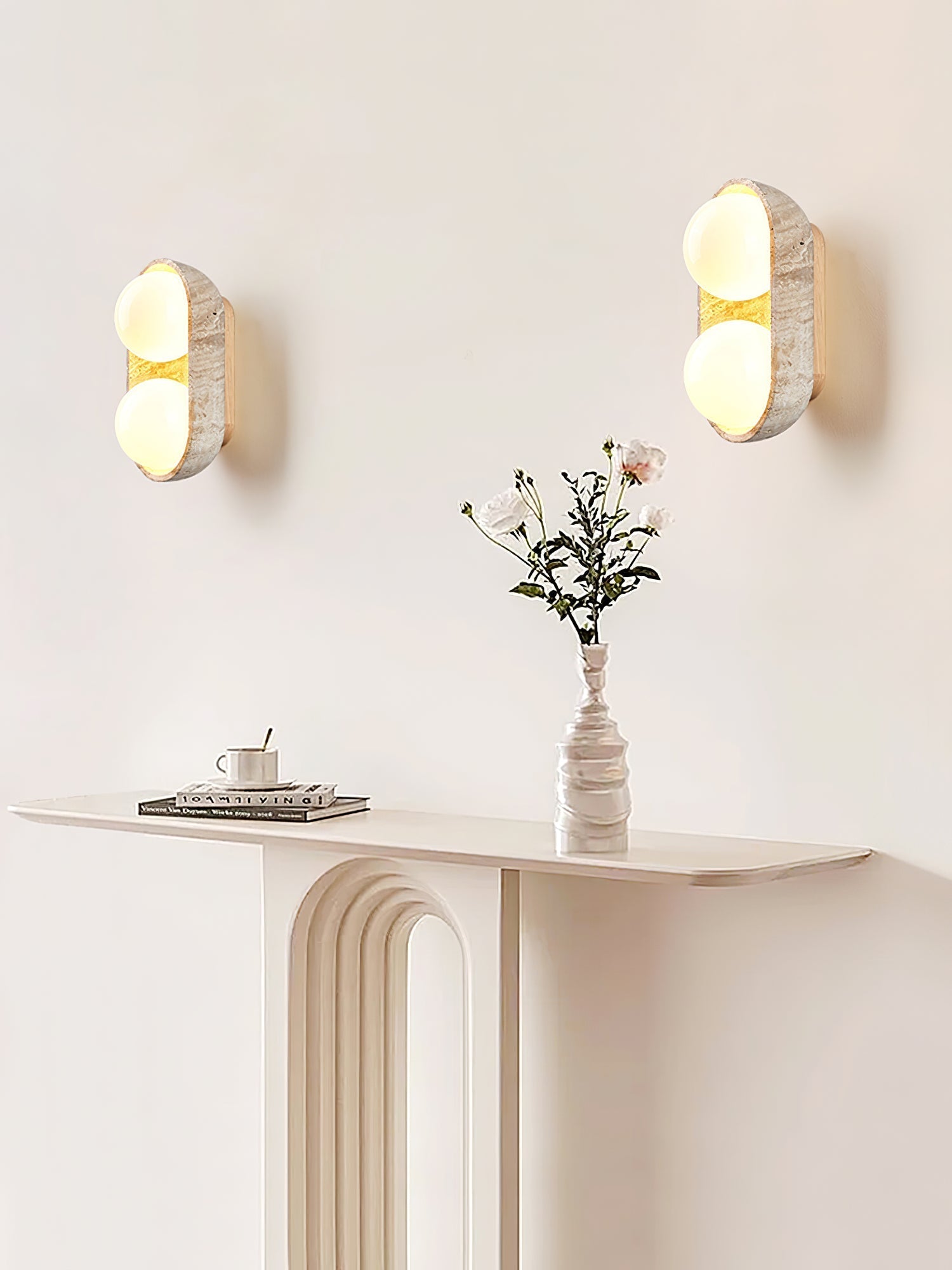 Trio Globe Travertine Wall Sconce - Neutralighting