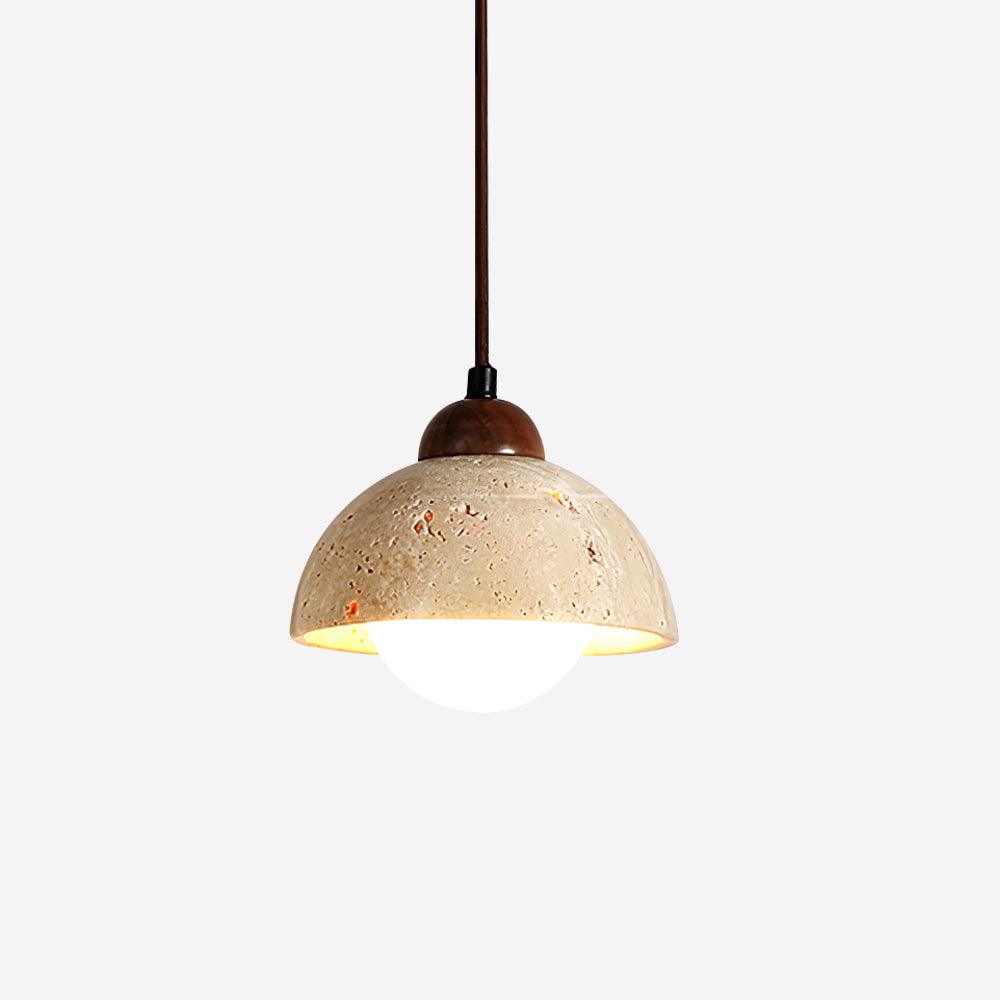Pendant Lamp Wood Top Yellow Travertine Glass Shade White Beige Modern - Neutralighting