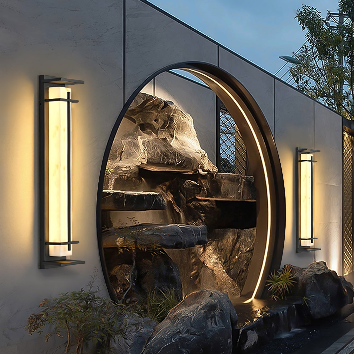 Ray Square Outdoor Wall Light Imitation Alabaster Waterproof - Neutralighting