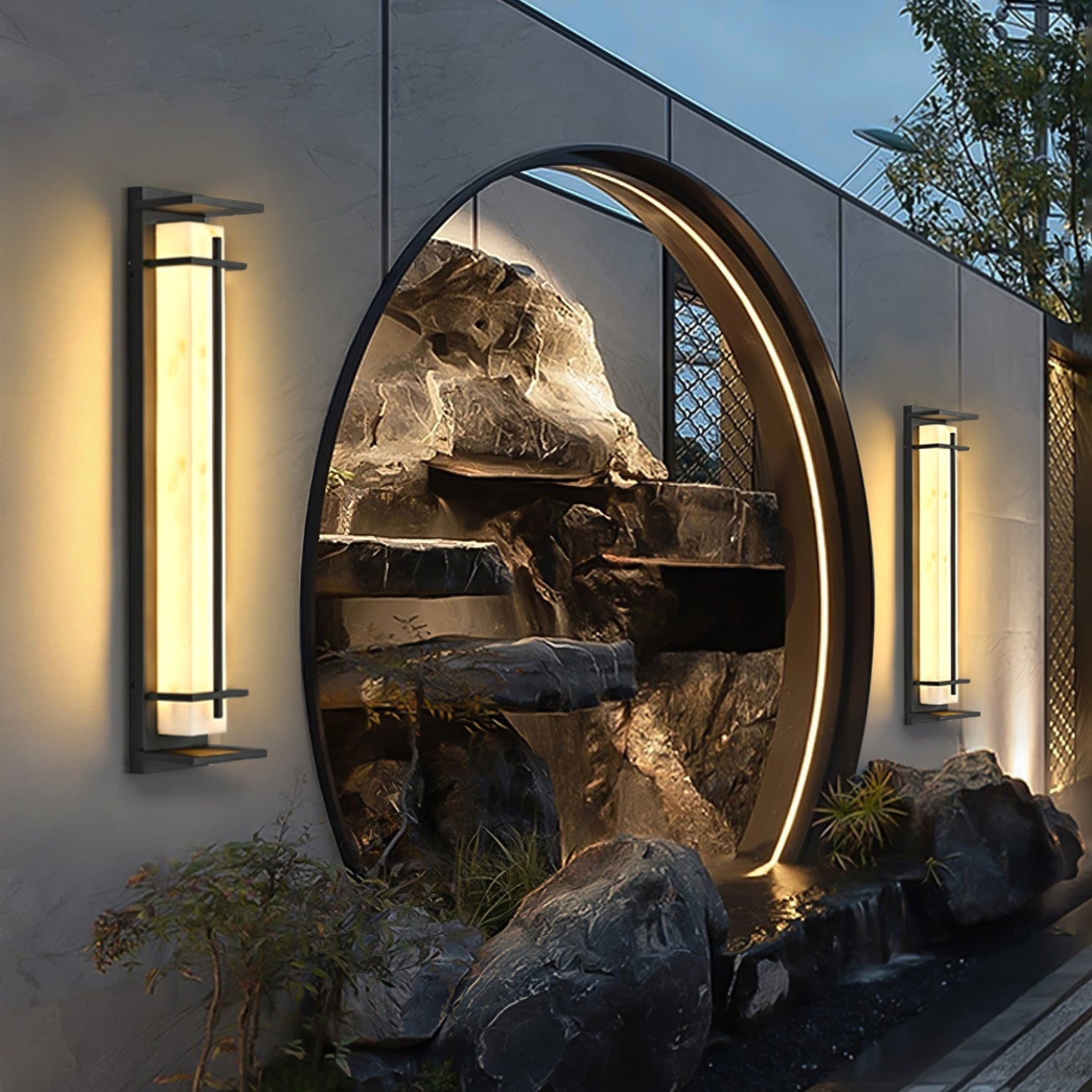 Ray Square Outdoor Wall Light Imitation Alabaster Waterproof - Neutralighting
