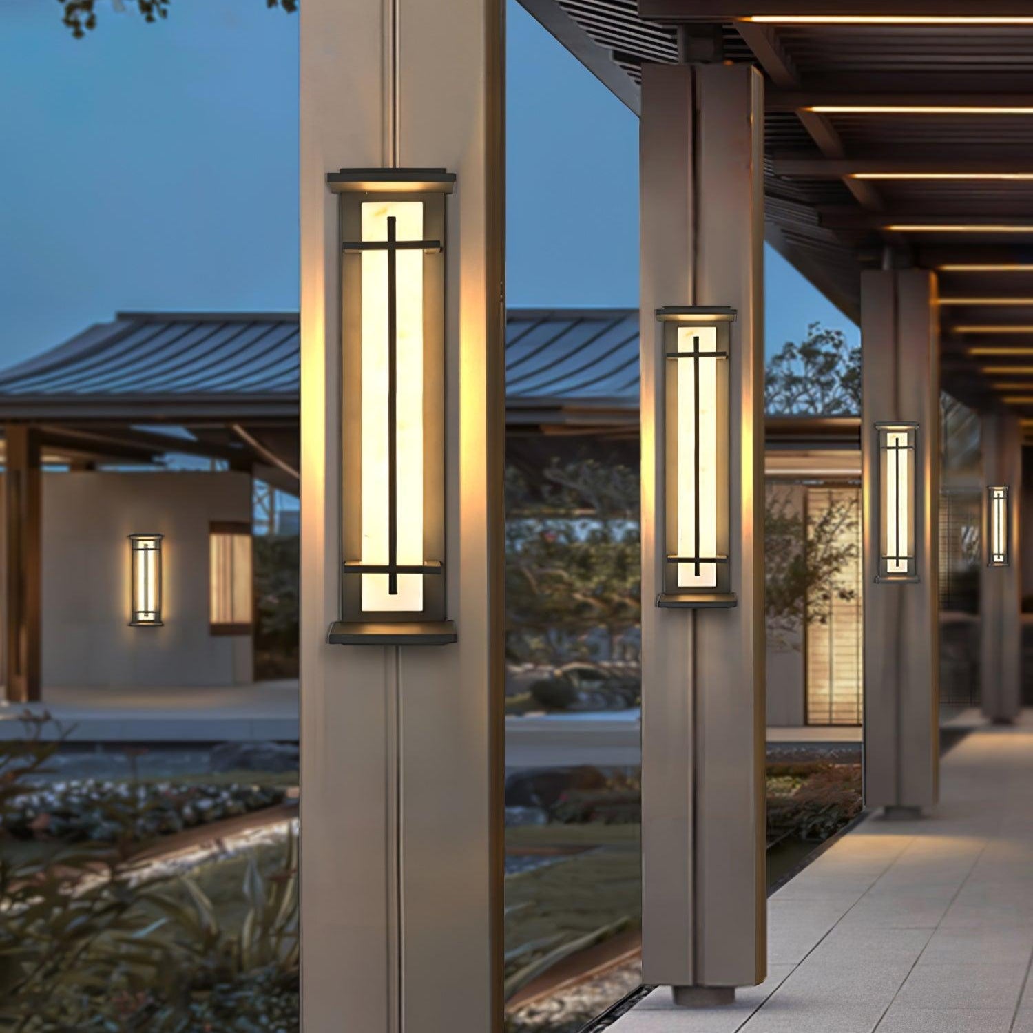 Ray Square Outdoor Wall Light Imitation Alabaster Waterproof - Neutralighting