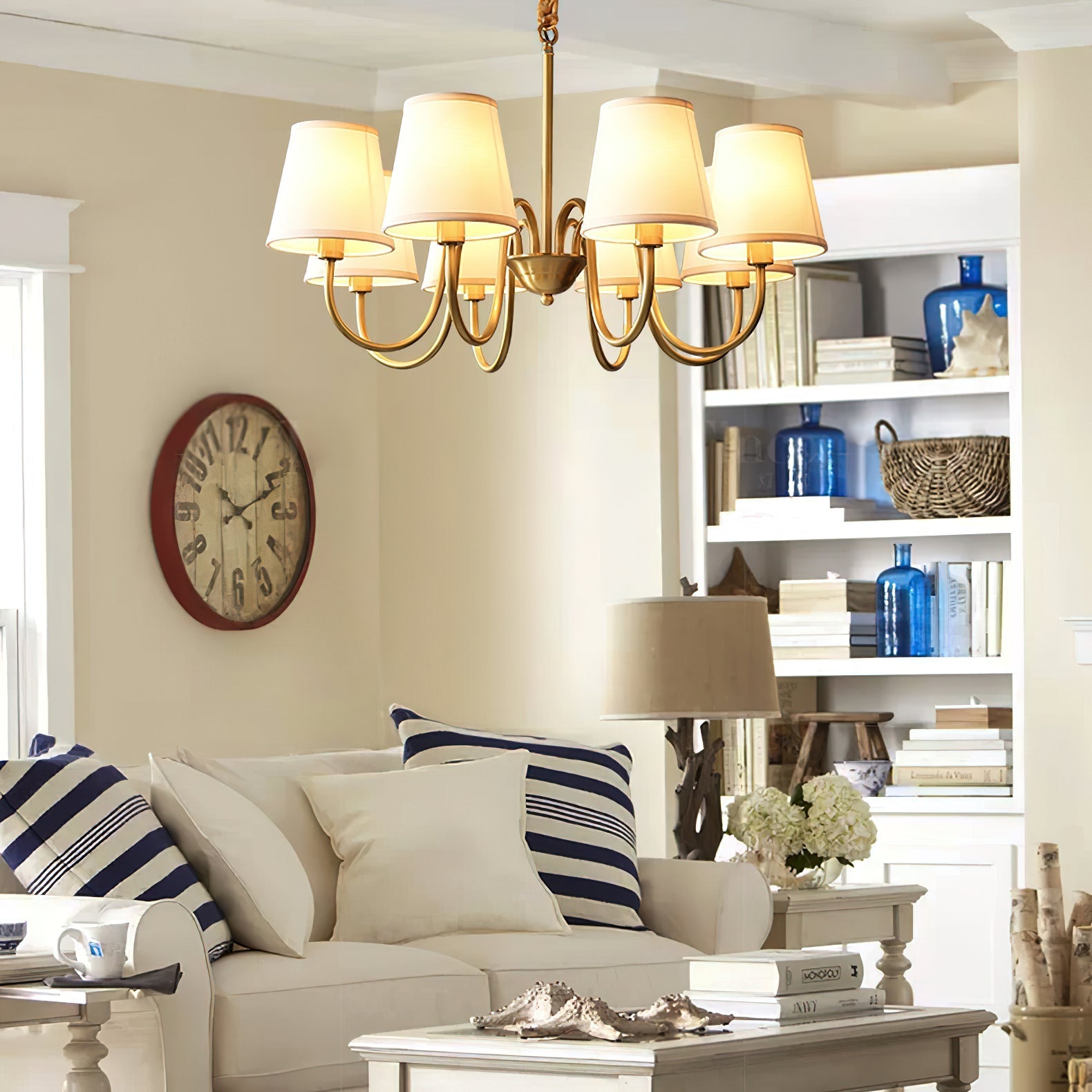 Aged Traditional Stacey Fabric Chandelier - Neutralighting