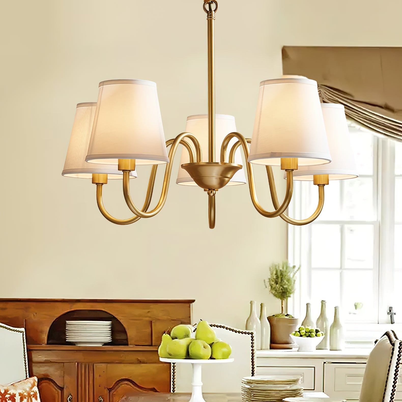 Aged Traditional Stacey Fabric Chandelier - Neutralighting
