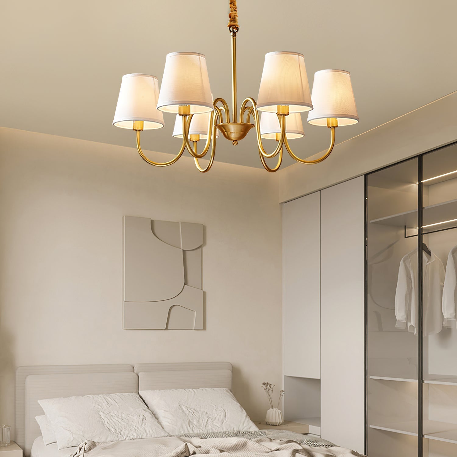 Aged Traditional Stacey Fabric Chandelier - Neutralighting