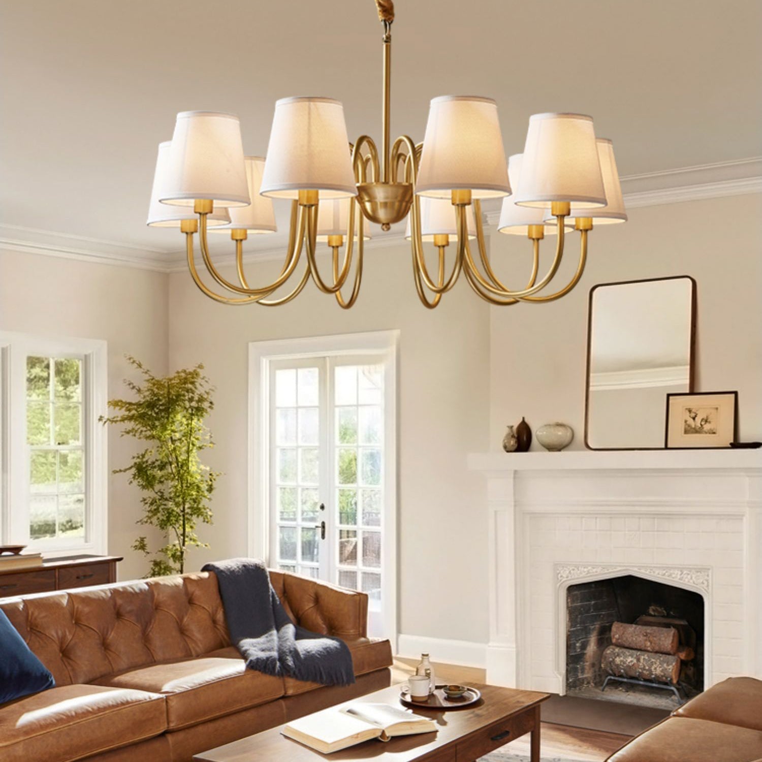 Aged Traditional Stacey Fabric Chandelier - Neutralighting