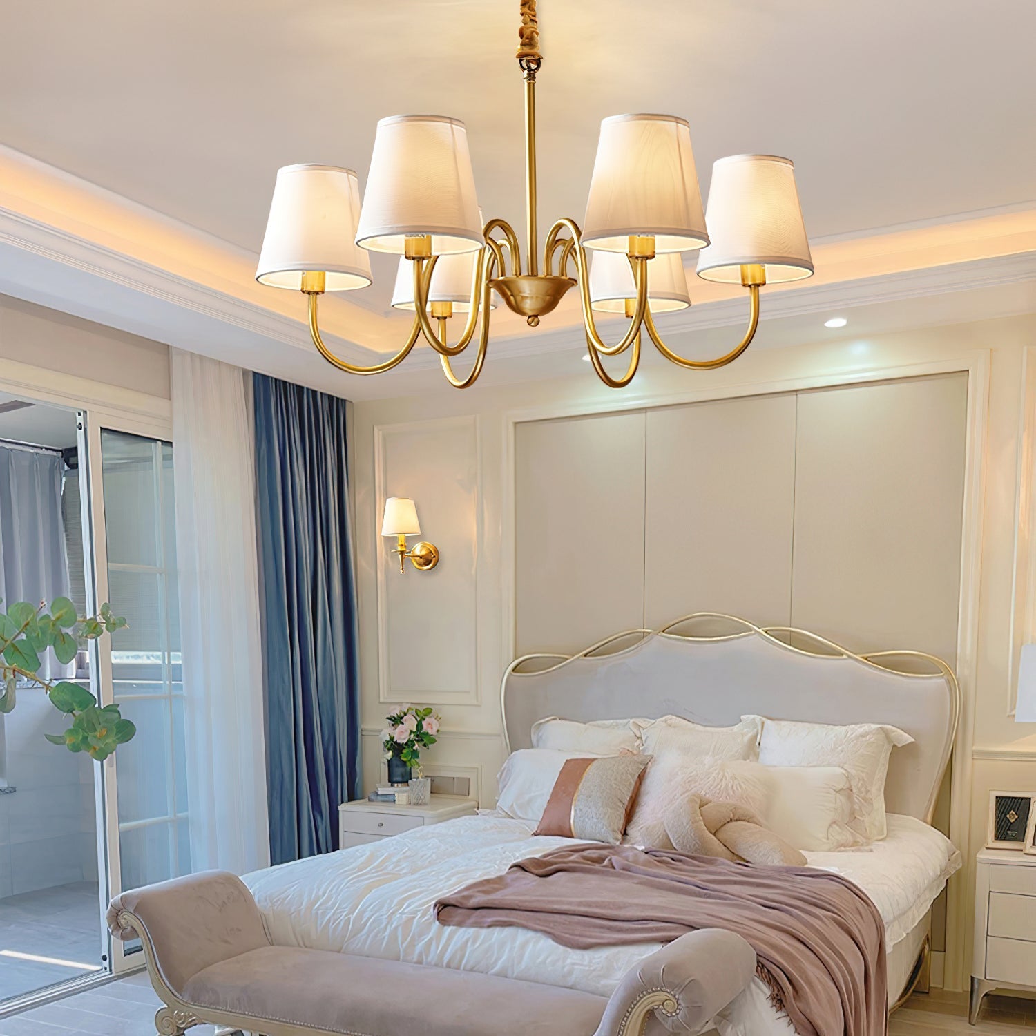Aged Traditional Stacey Fabric Chandelier - Neutralighting