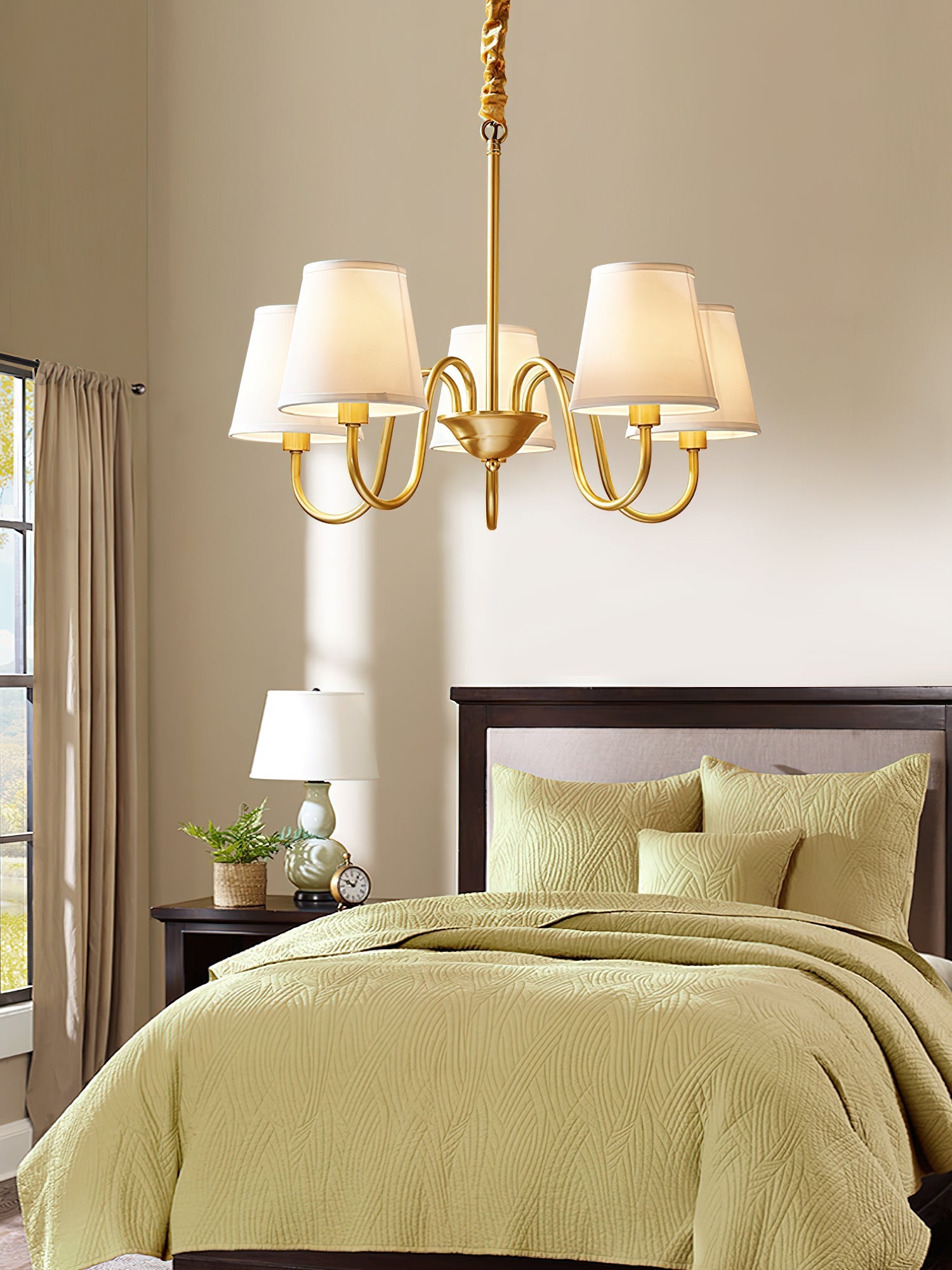 Aged Traditional Stacey Fabric Chandelier - Neutralighting