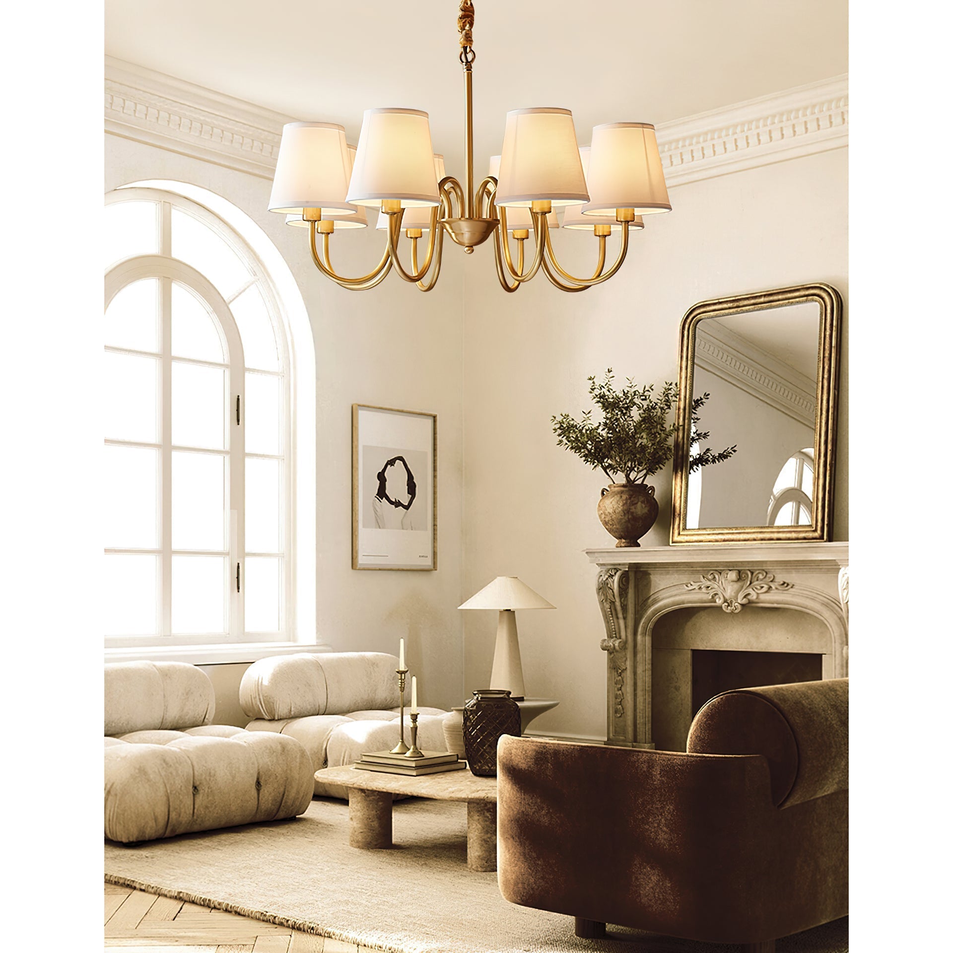 Aged Traditional Stacey Fabric Chandelier - Neutralighting