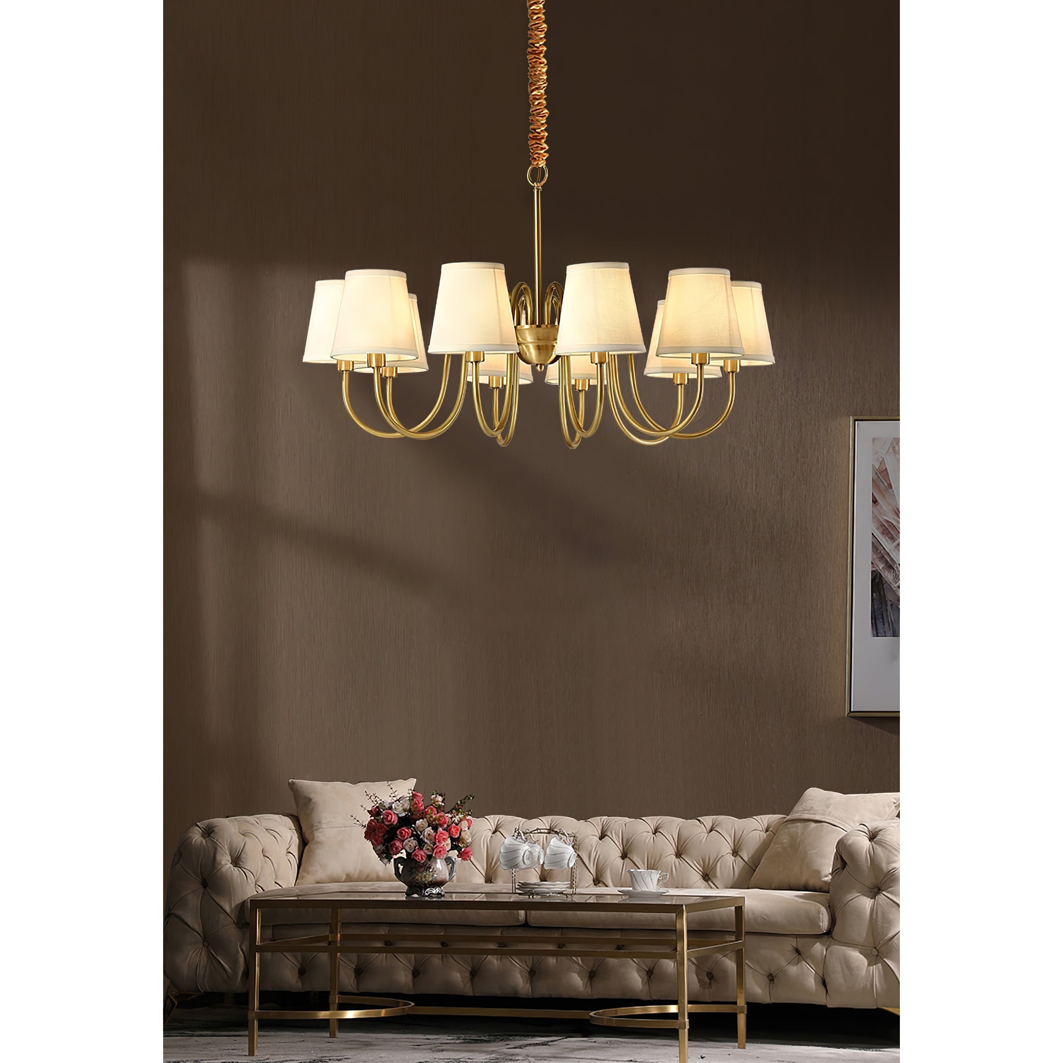 Aged Traditional Stacey Fabric Chandelier - Neutralighting