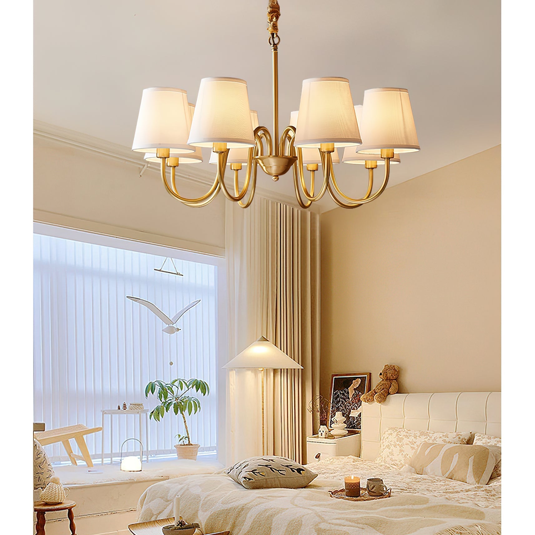 Aged Traditional Stacey Fabric Chandelier - Neutralighting