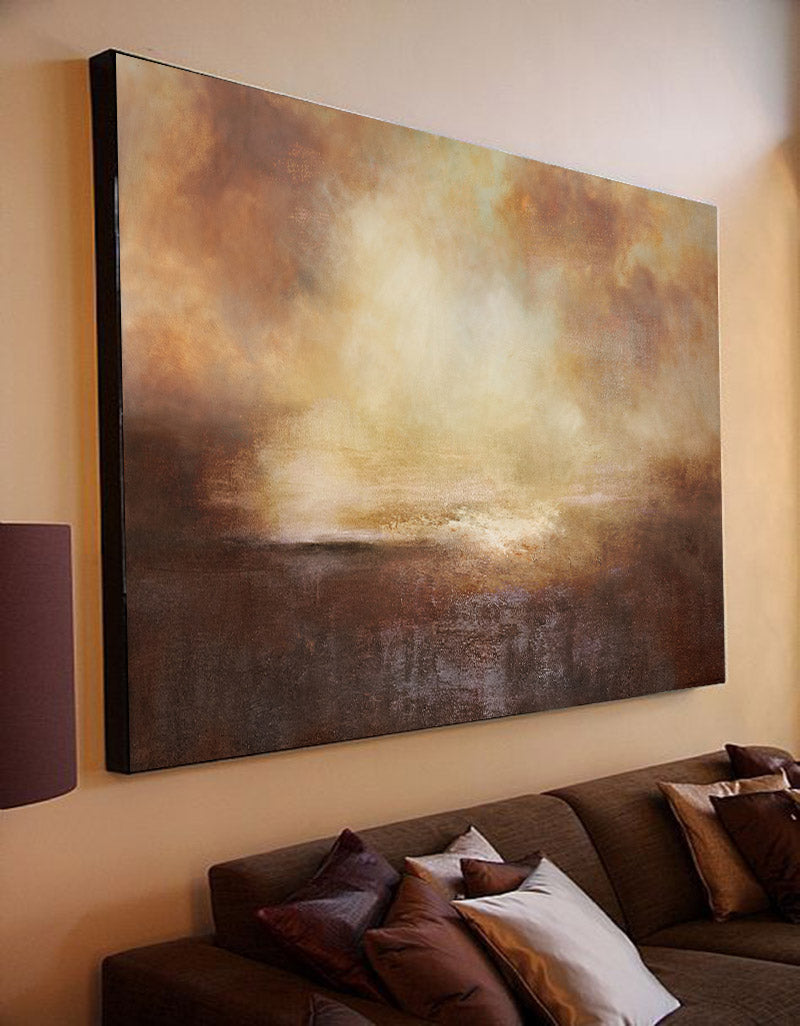 Brown‑Amber Horizontal Golden‑Sky Abstract Landscape Textured Artwork