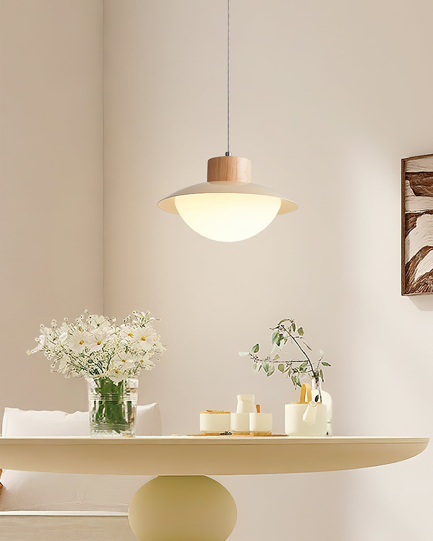 Pendant Lamp Metal and Wood PE Shade Dome Shape Minimalist - Neutralighting