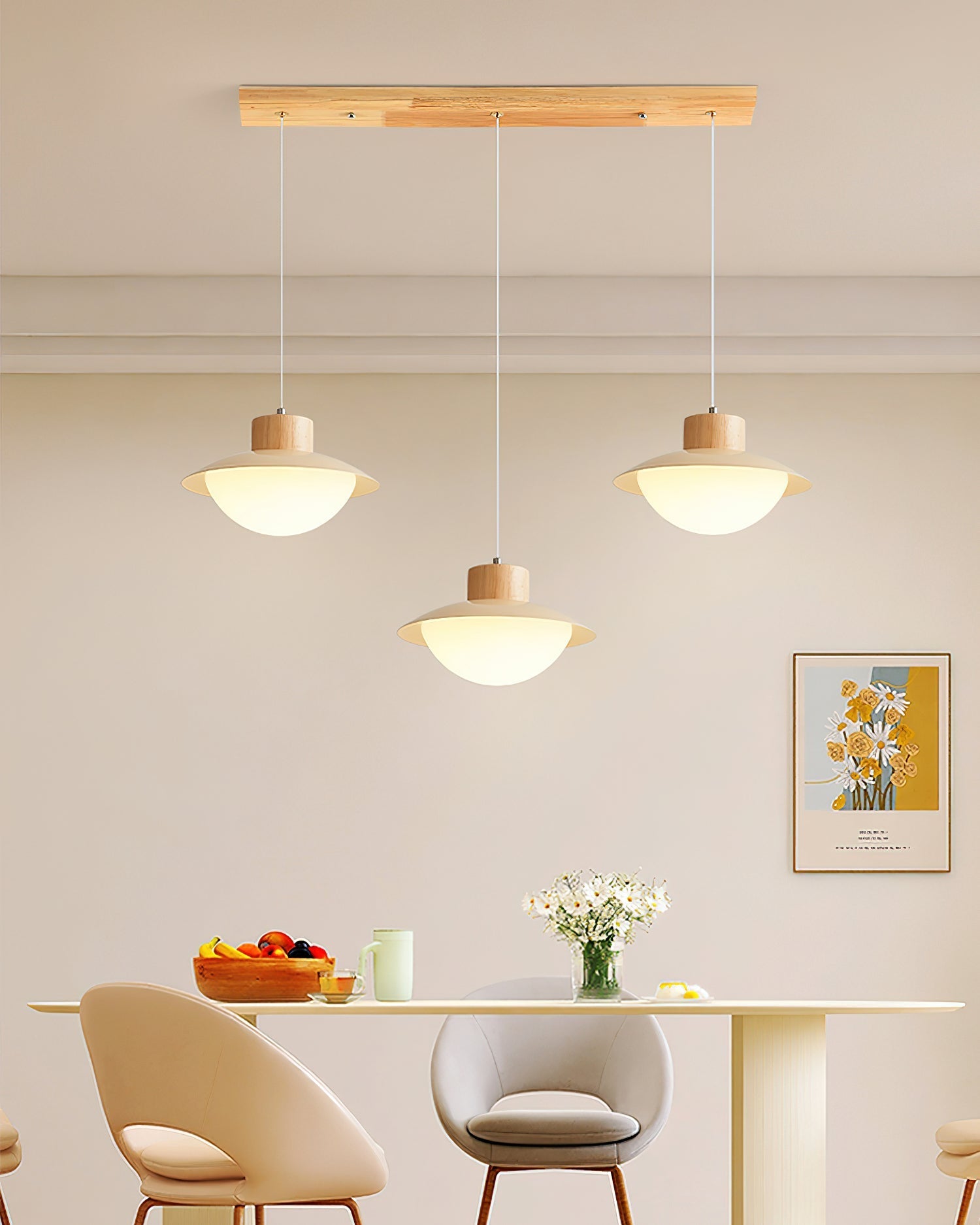 Pendant Lamp Metal and Wood PE Shade Dome Shape Minimalist - Neutralighting