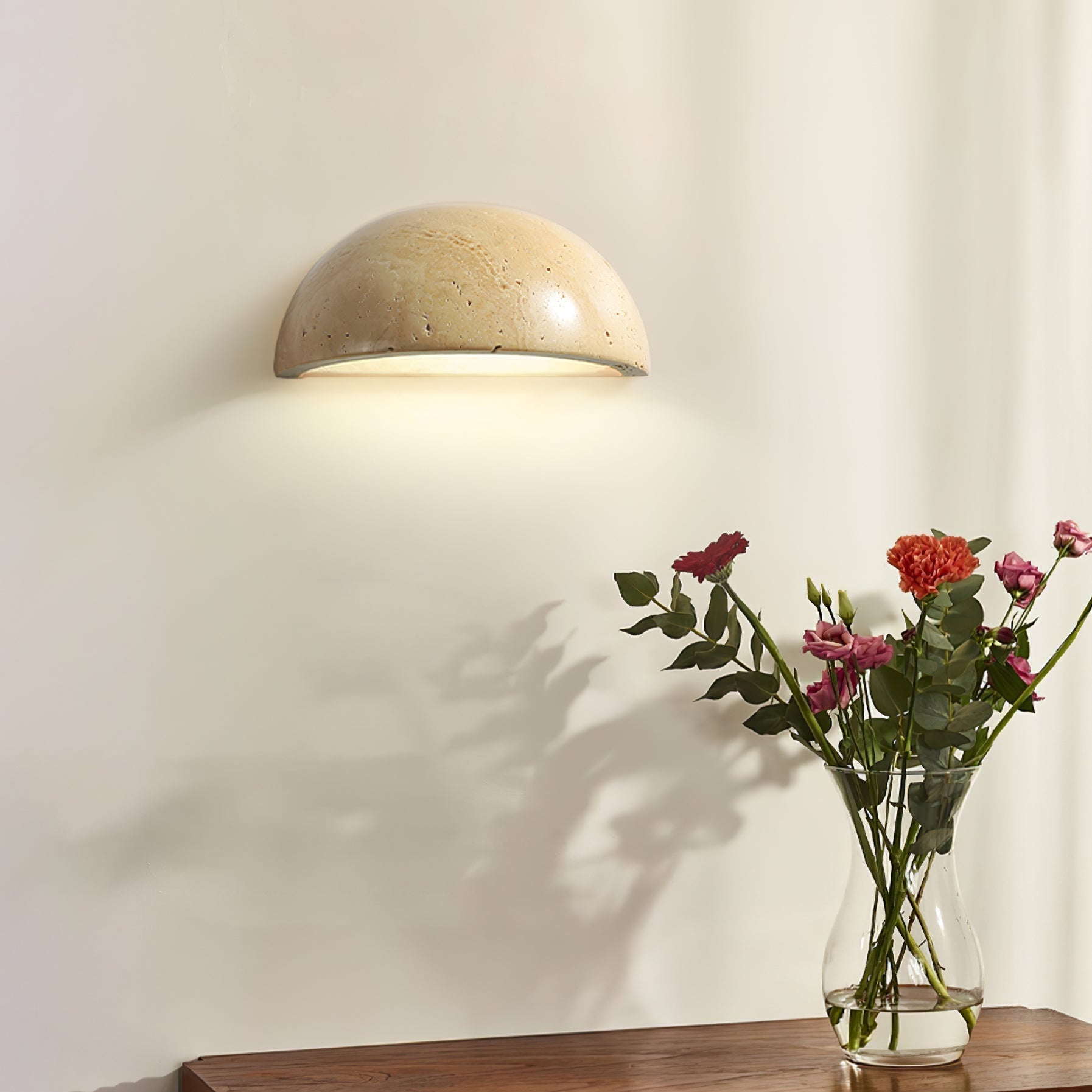 Vethayra Half-Dome Travertine Wall Light - Neutralighting